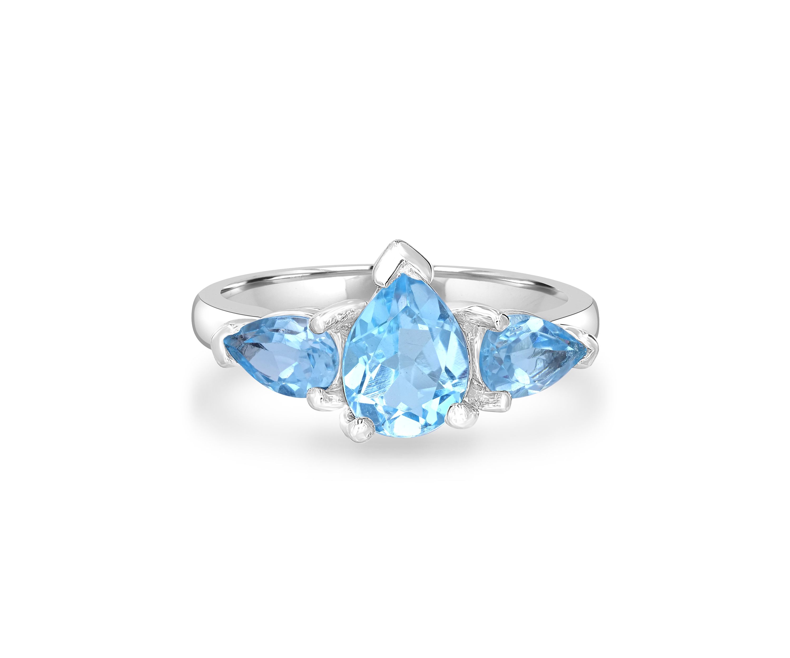 Triple Pear Sterling Silver Blue Topaz Ring