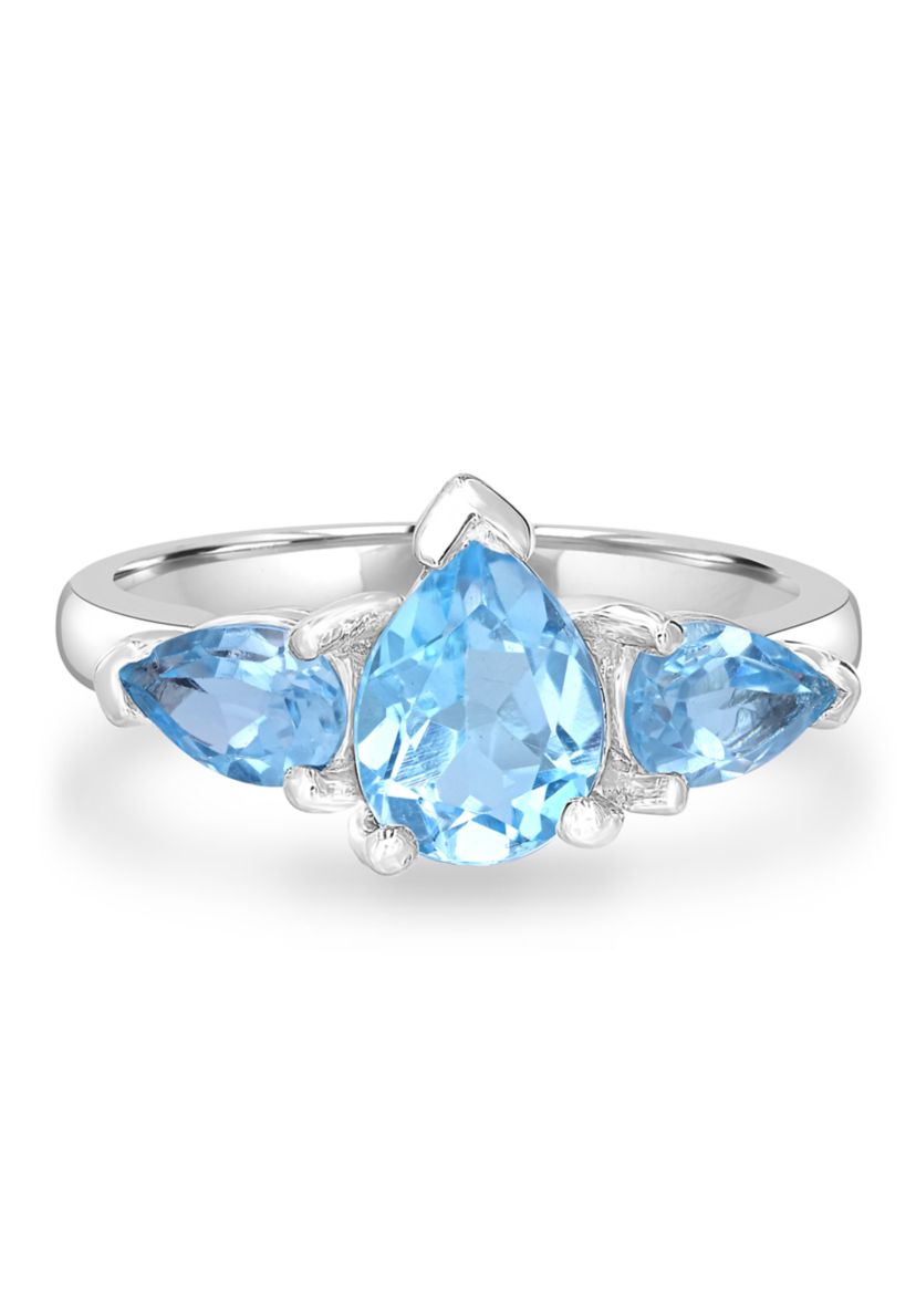 Triple Pear Sterling Silver Blue Topaz Ring
