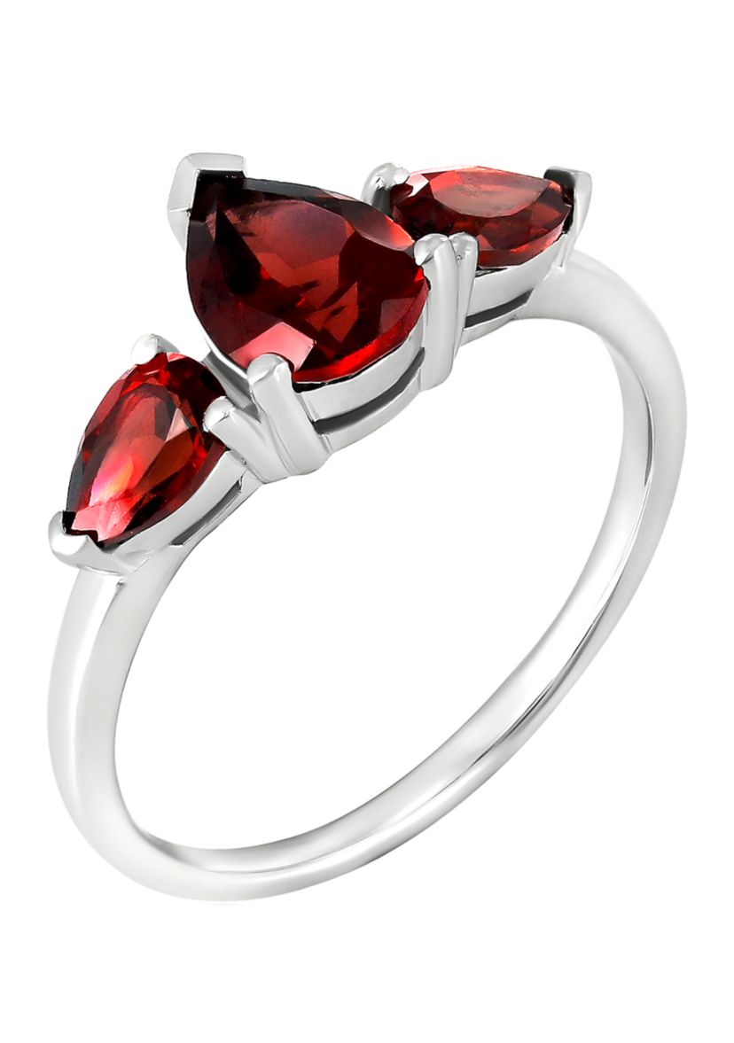 Sterling Silver Garnet 3 Pear Ring