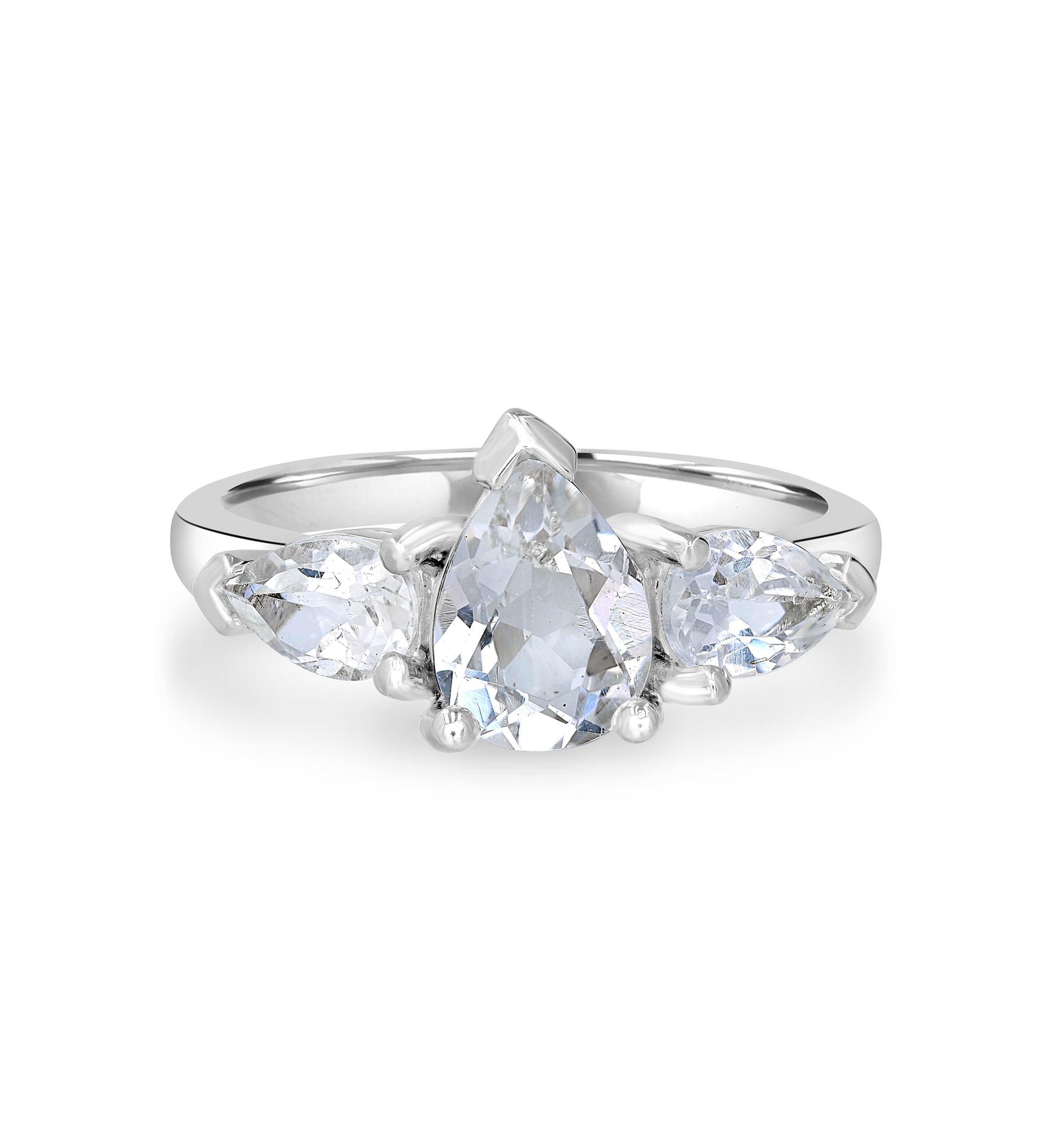 Triple Pear Sterling Silver White Topaz Ring