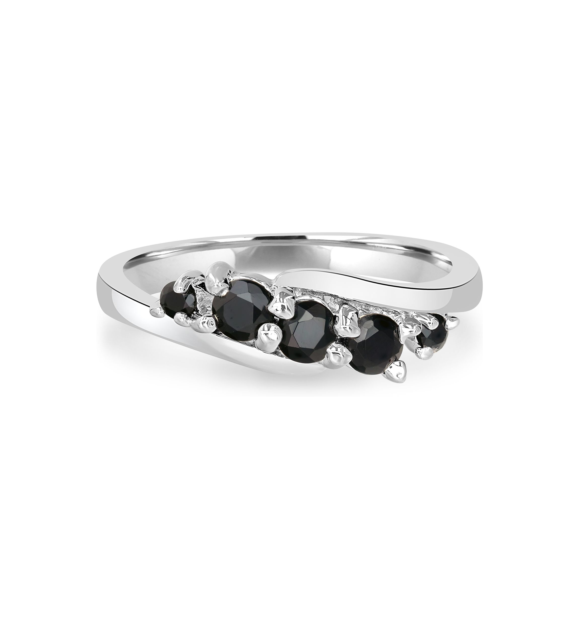 Black Onyx Stone Wave Ring in Sterling Silver