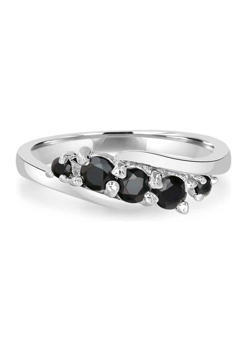 Black Onyx Stone Wave Ring in Sterling Silver