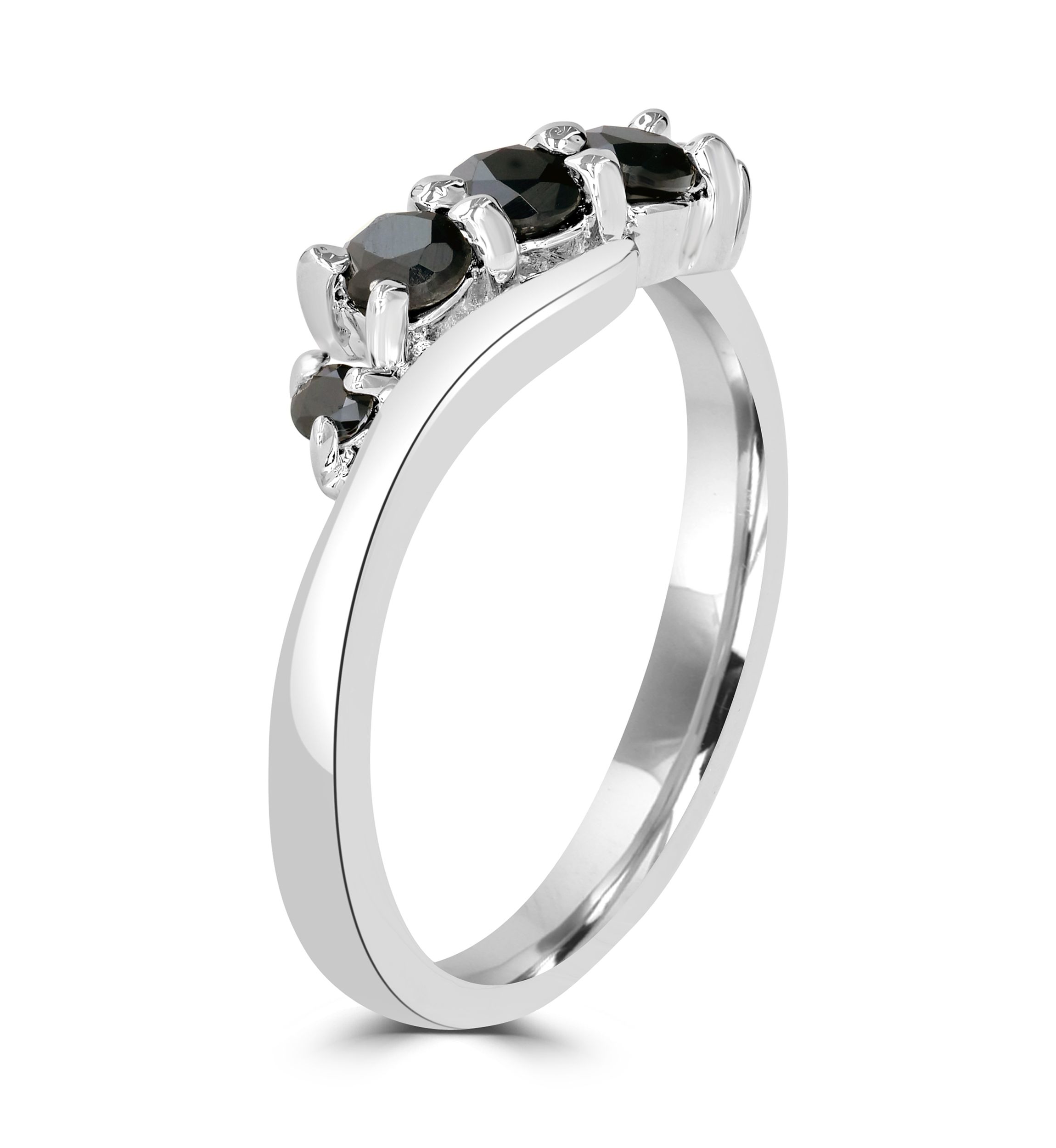 Black Onyx Stone Wave Ring in Sterling Silver