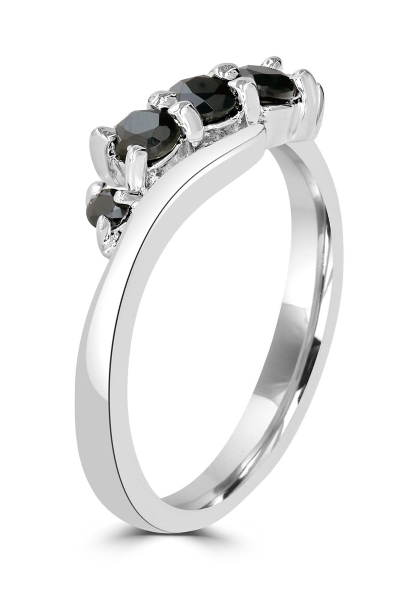 Black Onyx Stone Wave Ring in Sterling Silver