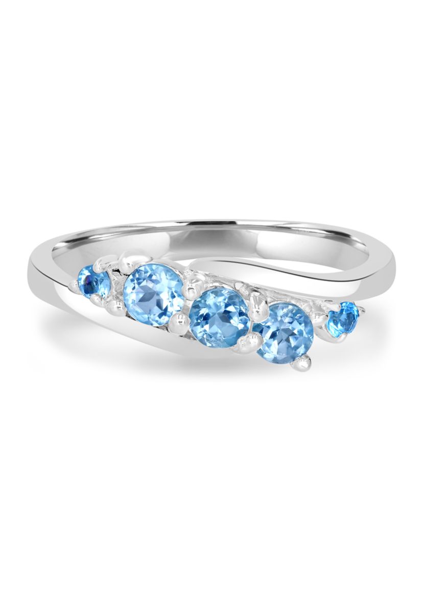 Sterling Silver Blue Topaz Wave Ring