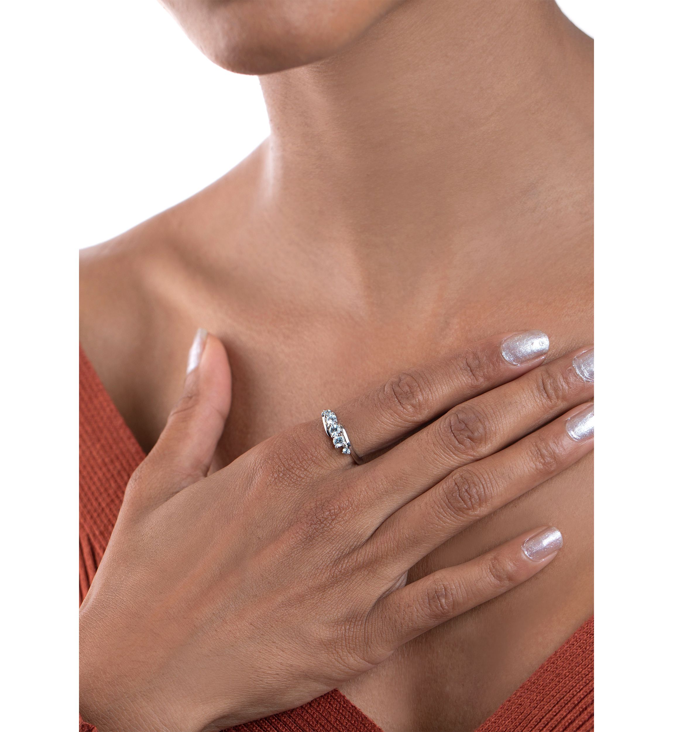 Sterling Silver Blue Topaz Wave Ring
