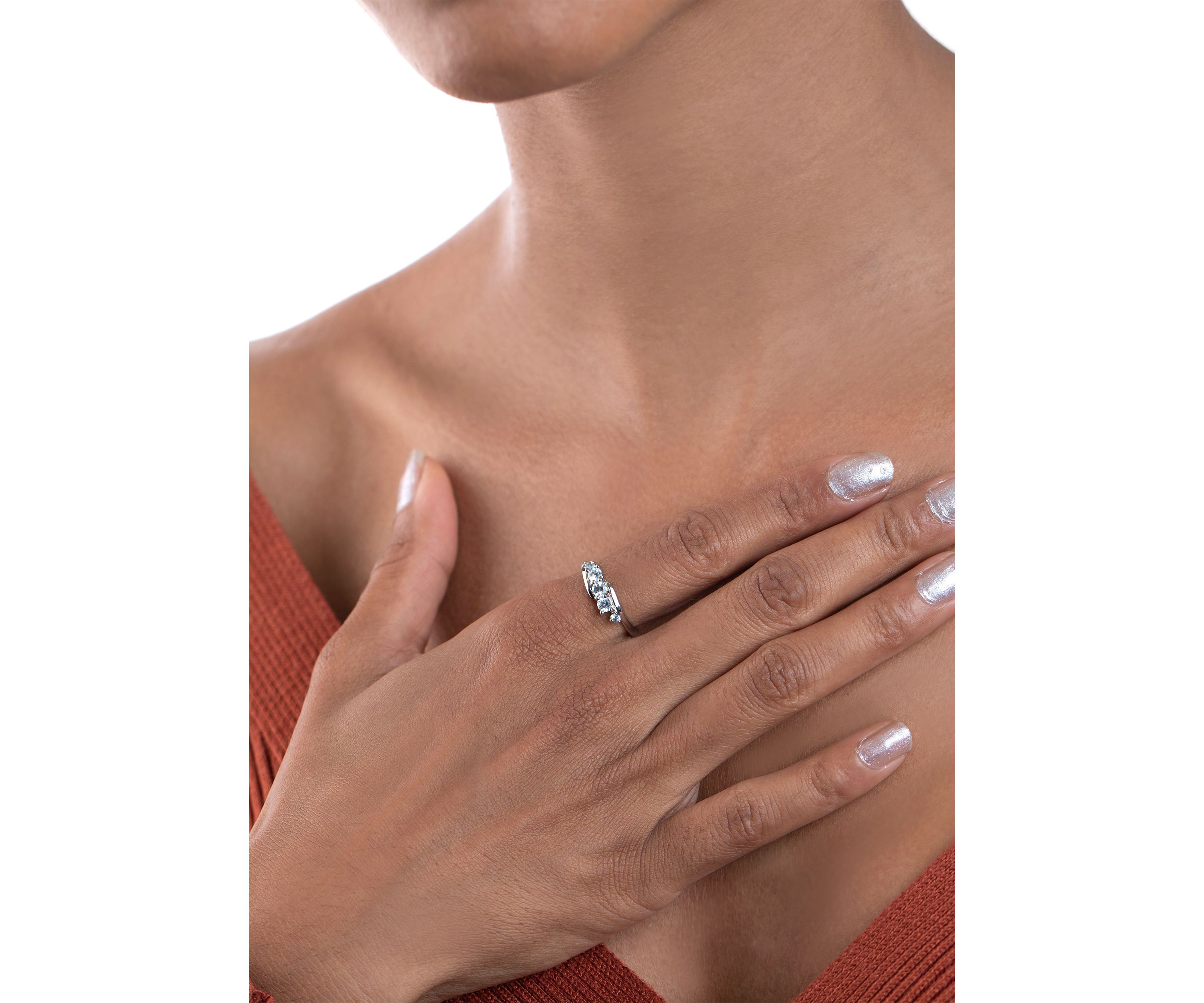 Sterling Silver Blue Topaz Wave Ring