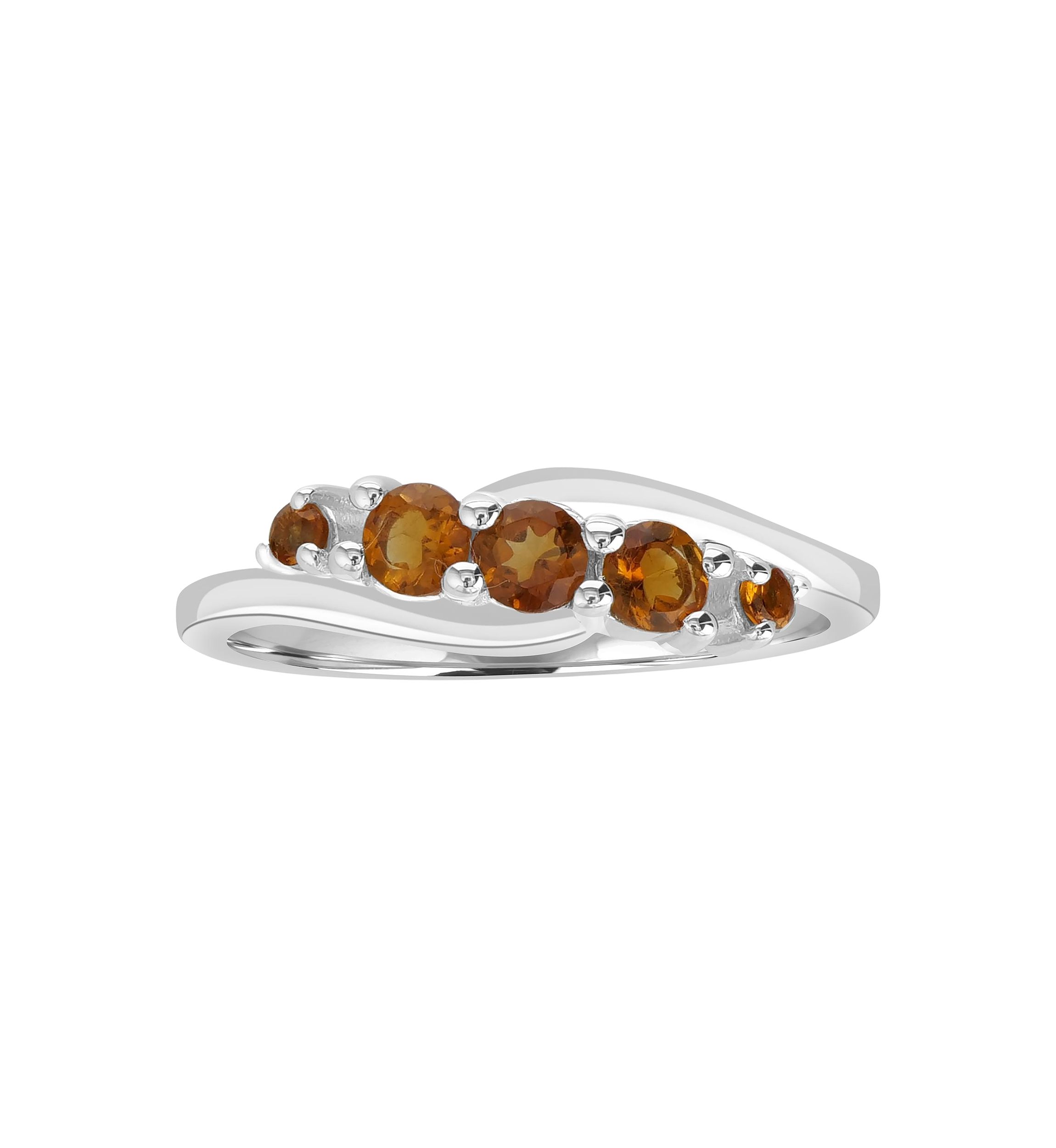 Sterling Silver Citrine 5 Stone Wave Ring