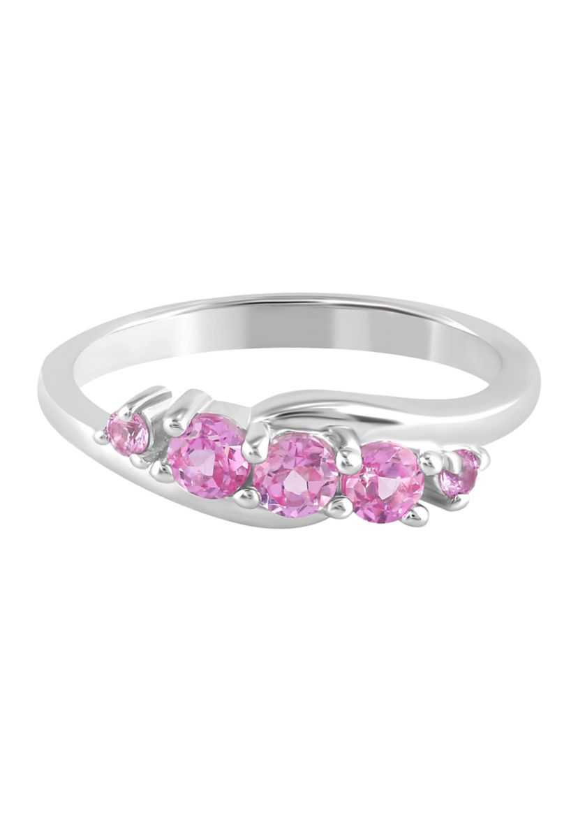 Sterling Silver Pink Sapphire 5 Stone Wave Ring