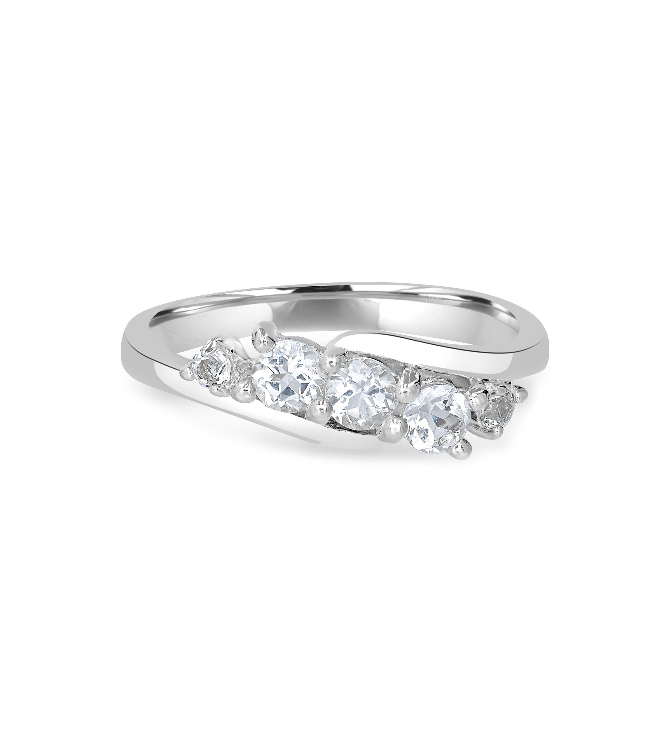 Sterling Silver White Topaz Wave Ring