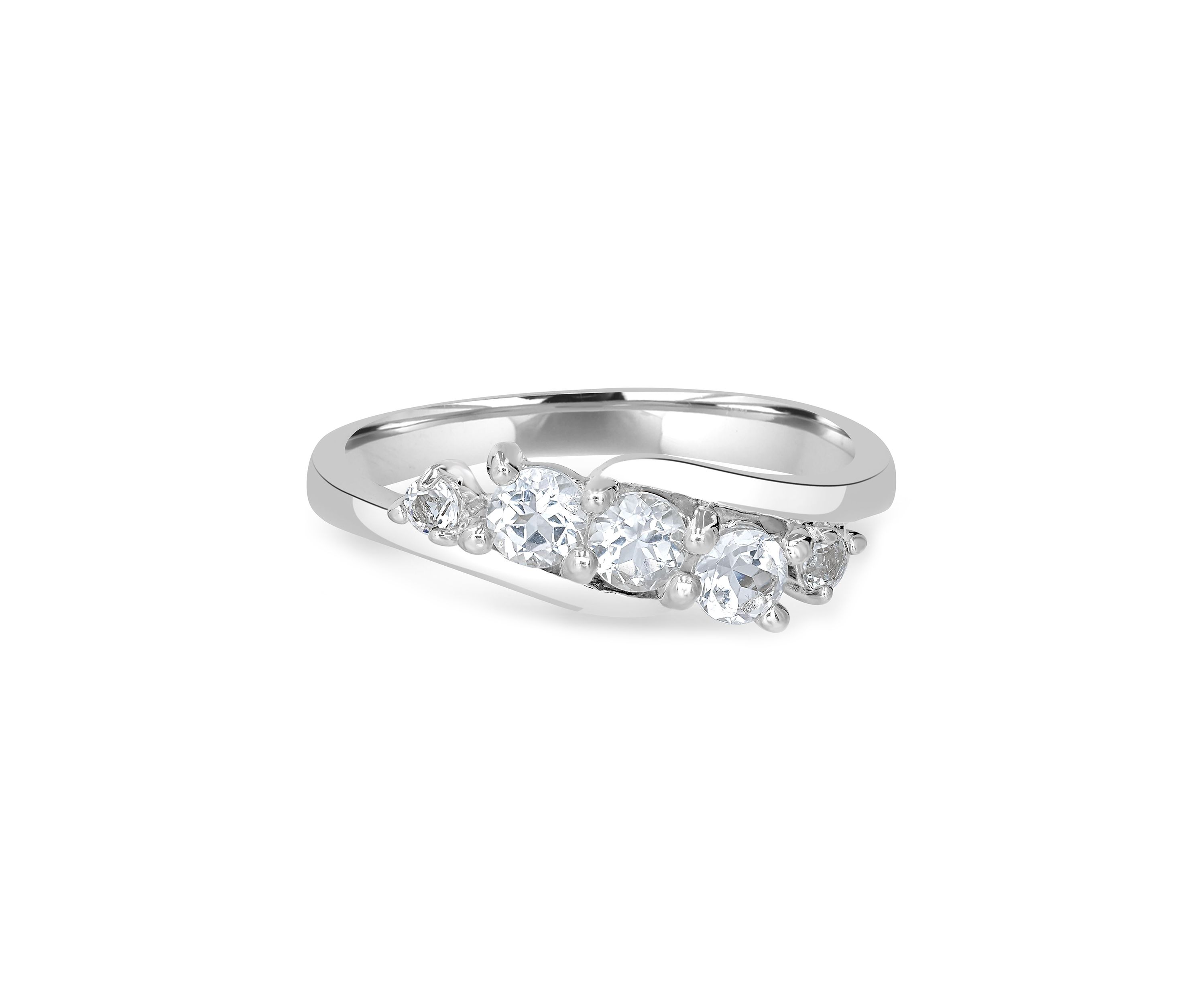 Sterling Silver White Topaz Wave Ring