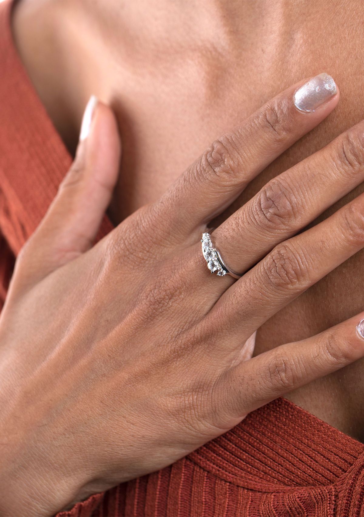 Sterling Silver White Topaz Wave Ring