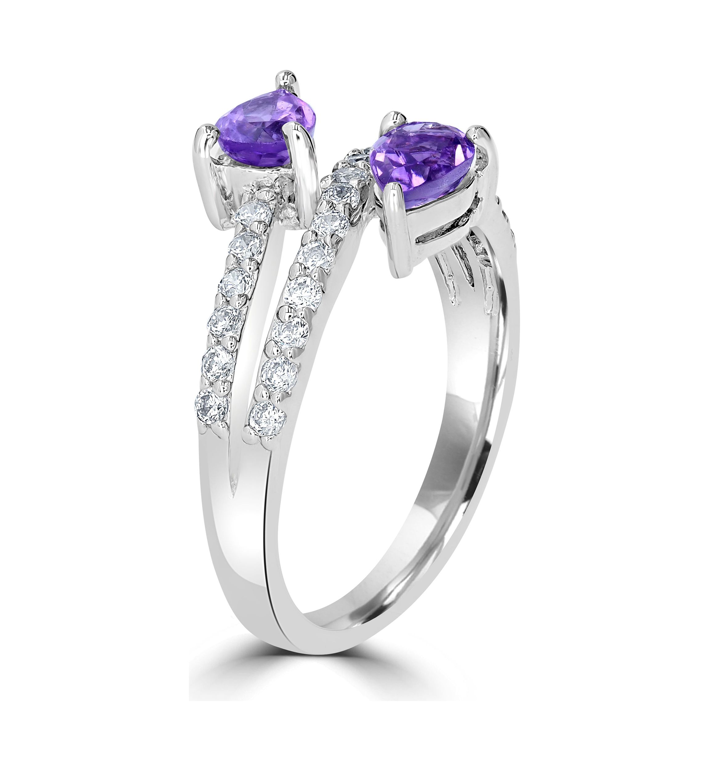Sterling Silver Amethyst and Cubic Zirconia Pear Cut Bypass Ring