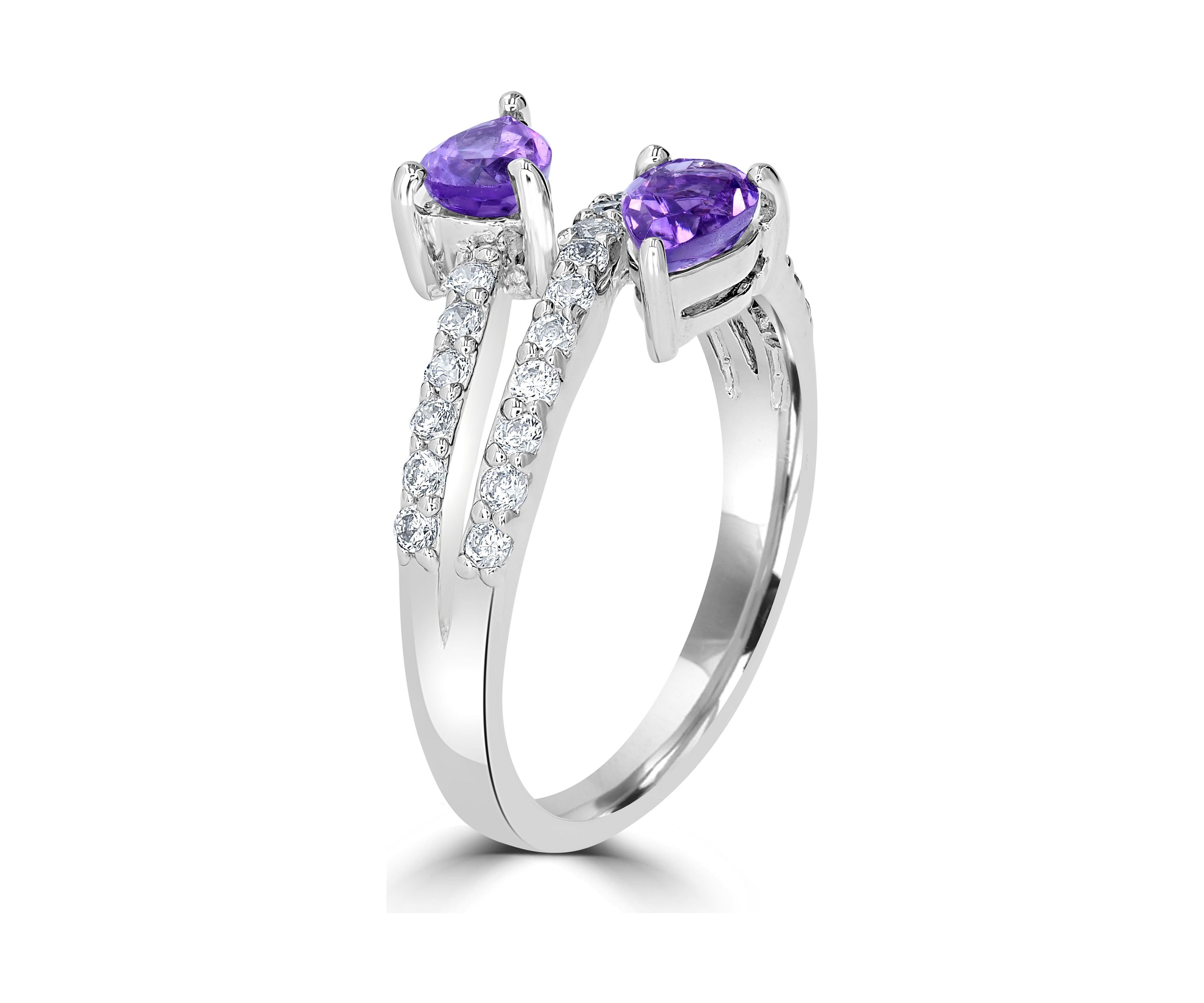Sterling Silver Amethyst and Cubic Zirconia Pear Cut Bypass Ring
