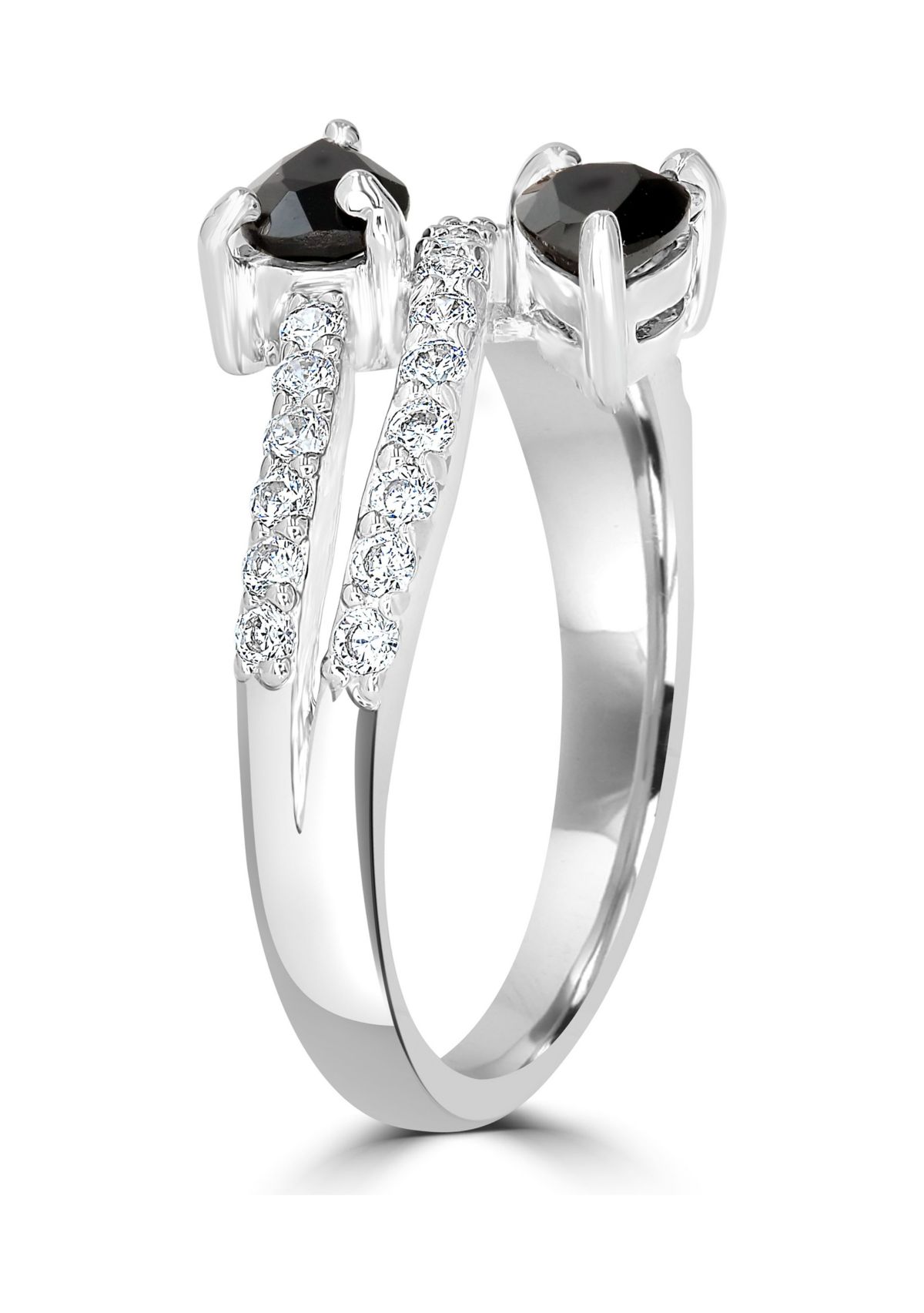 Sterling Silver Black Onyx and Cubic Zirconia Pear Cut Bypass Ring