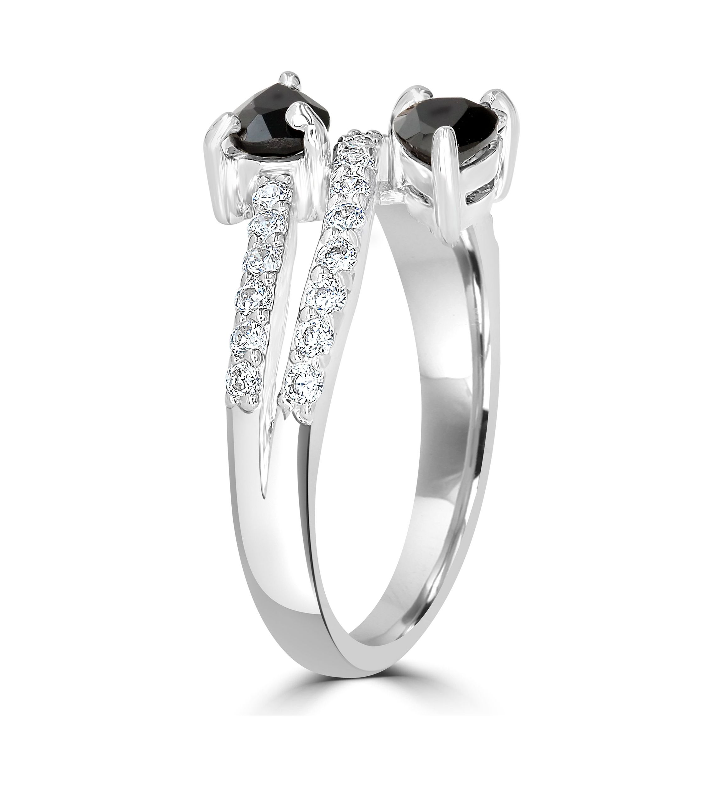 Sterling Silver Black Onyx and Cubic Zirconia Pear Cut Bypass Ring