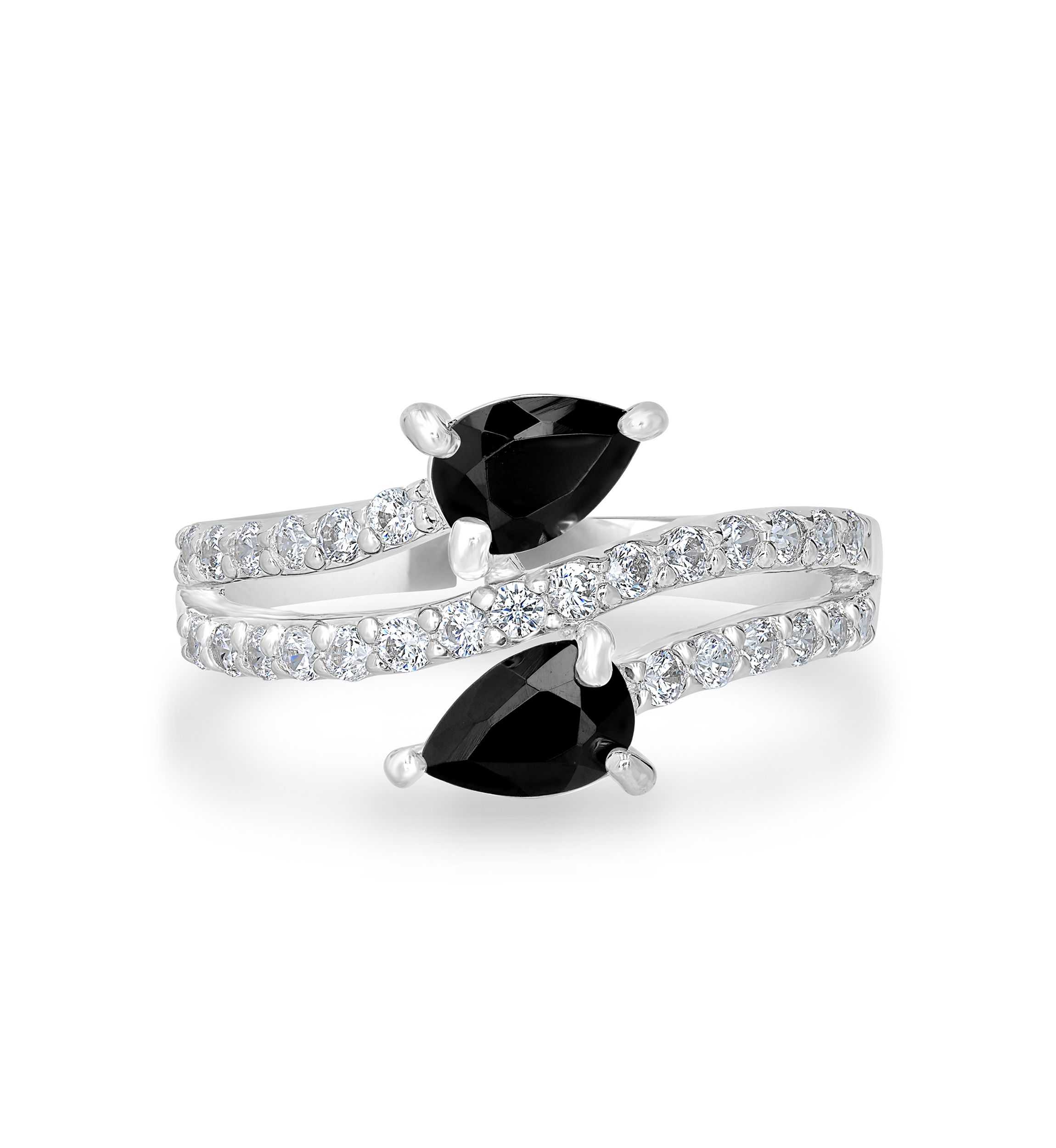 Sterling Silver Black Onyx White Topaz Bypass Ring