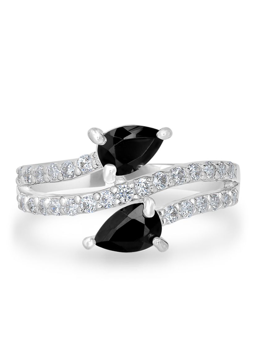 Sterling Silver Black Onyx White Topaz Bypass Ring