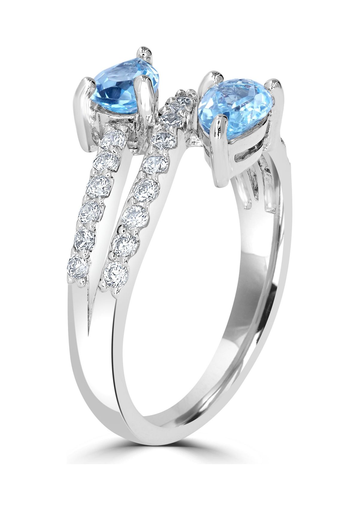 Sterling Silver Blue Topaz and Cubic Zirconia Pear Cut Bypass Ring