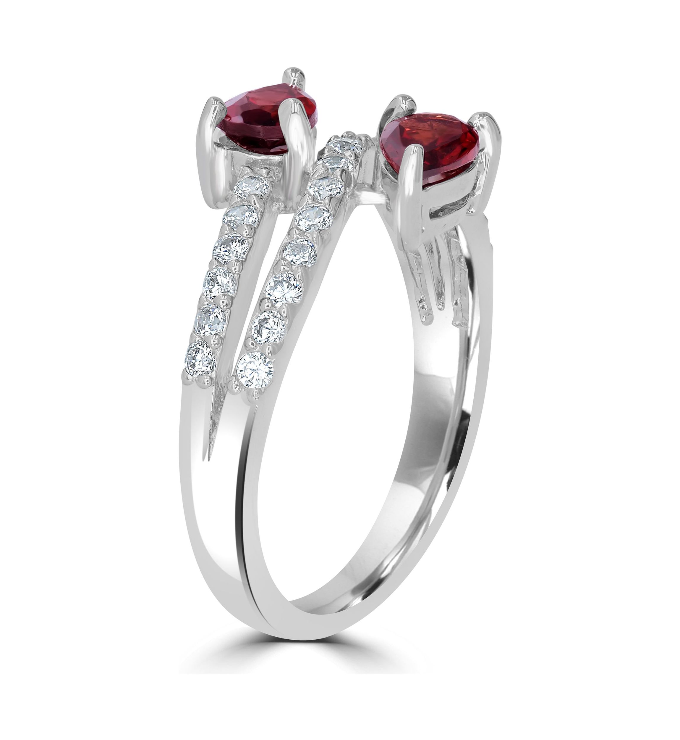 Sterling Silver Garnet and Cubic Zirconia Pear Cut Bypass Ring