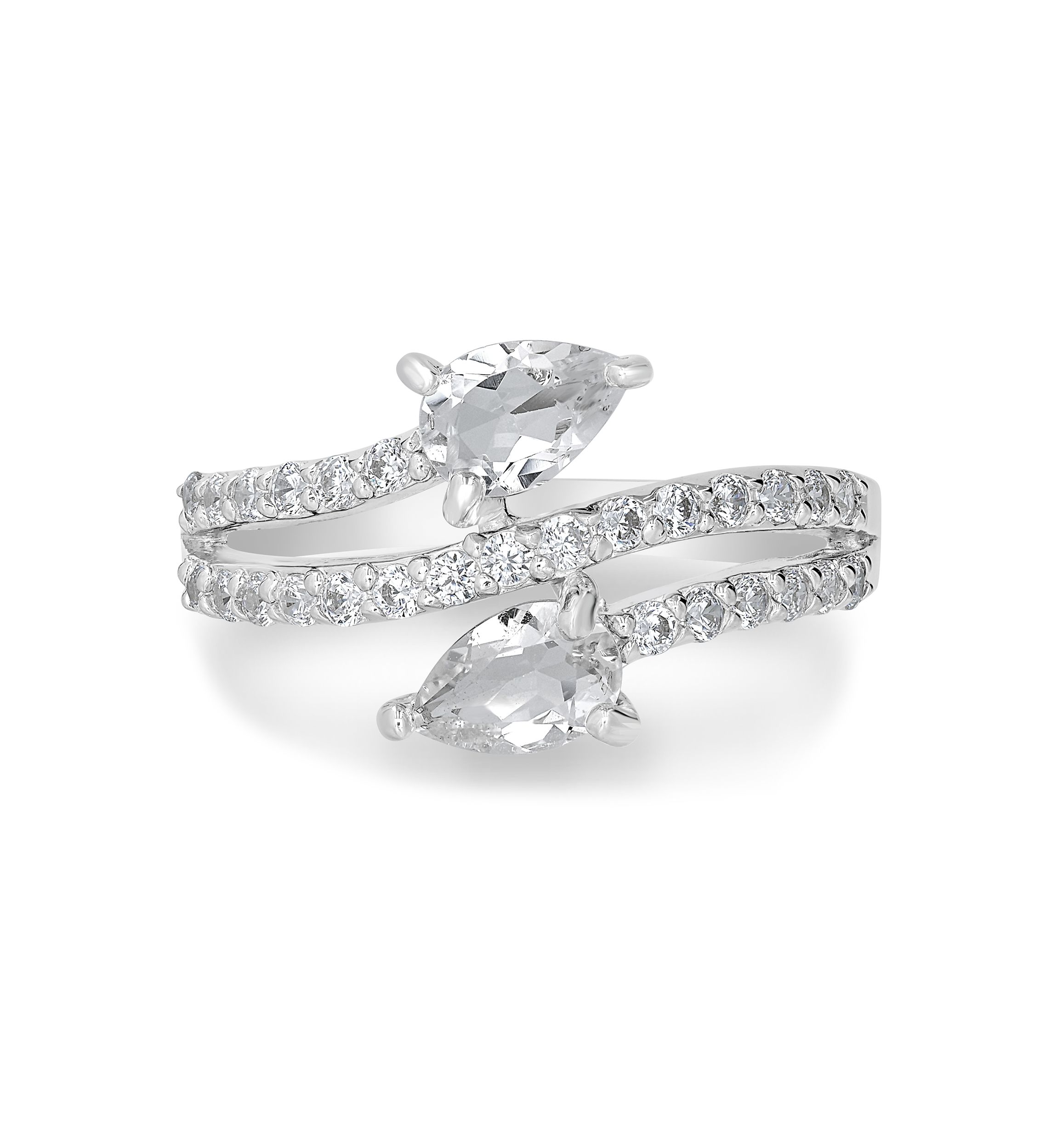 Sterling Silver White Topaz Pavé Bypass Ring
