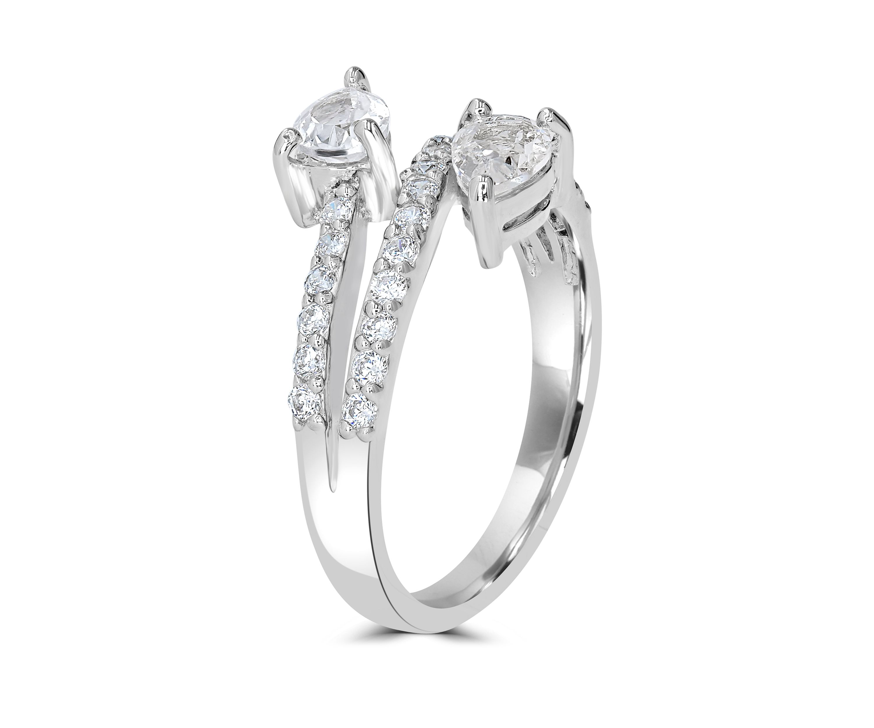 Sterling Silver White Topaz Pavé Bypass Ring