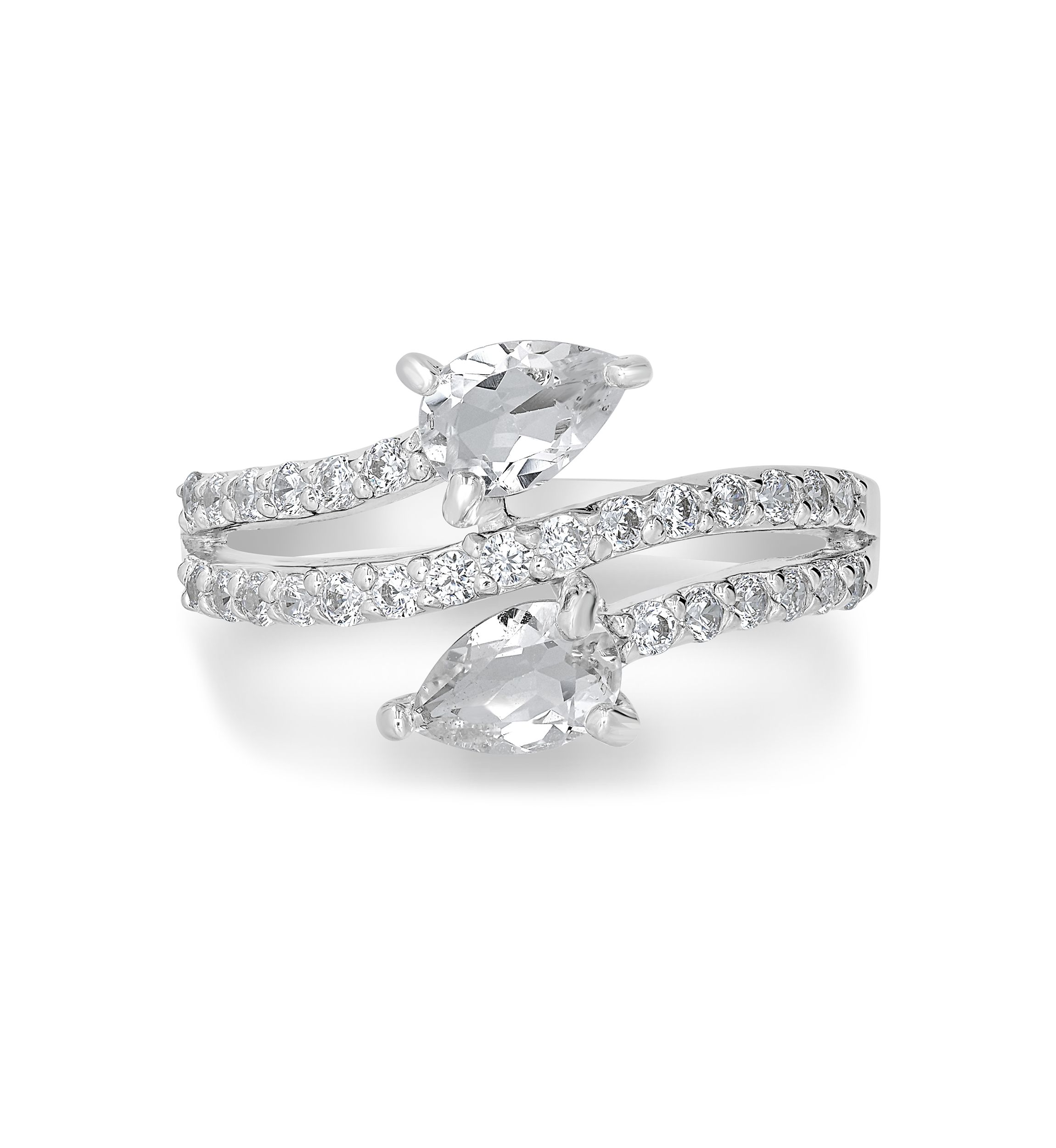 Sterling Silver White Topaz Pavé Bypass Ring