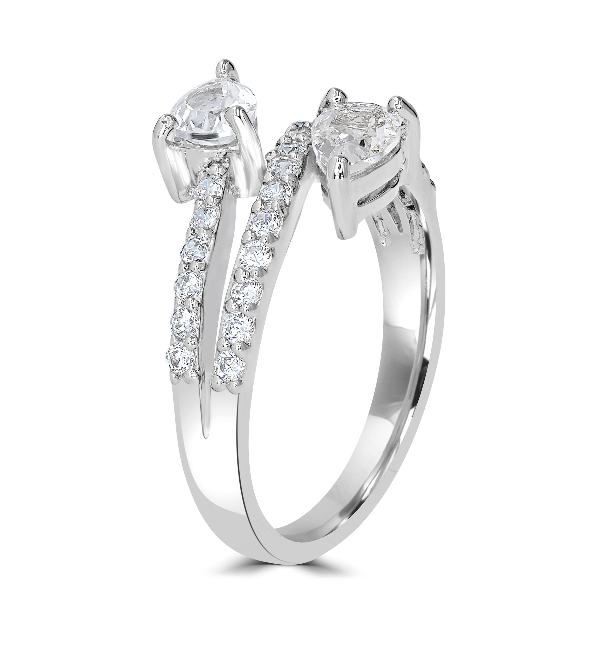 Sterling Silver White Topaz Pavé Bypass Ring