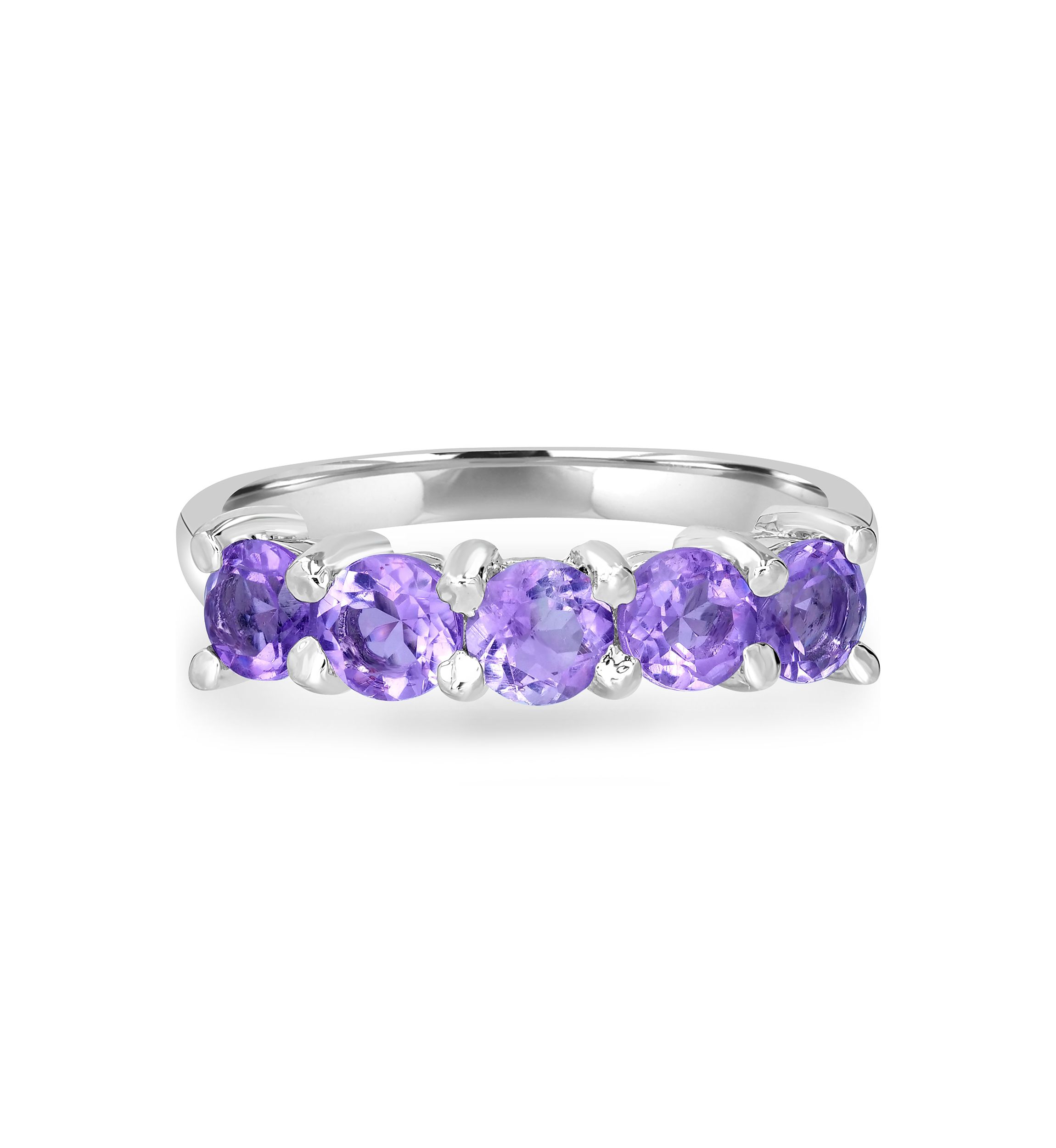 Sterling Silver 5 Round Cut Amethyst Band Ring