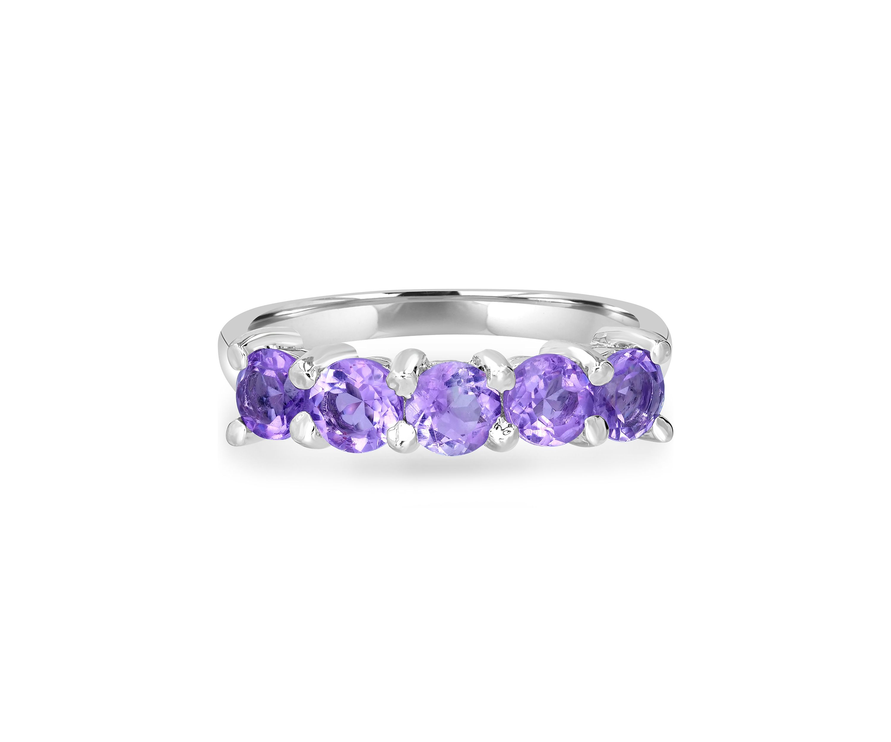 Sterling Silver 5 Round Cut Amethyst Band Ring
