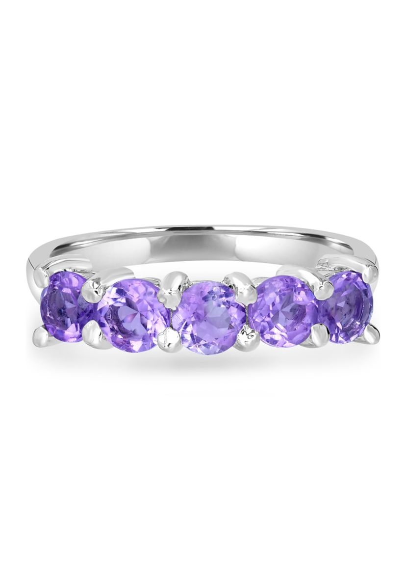 Sterling Silver 5 Round Cut Amethyst Band Ring