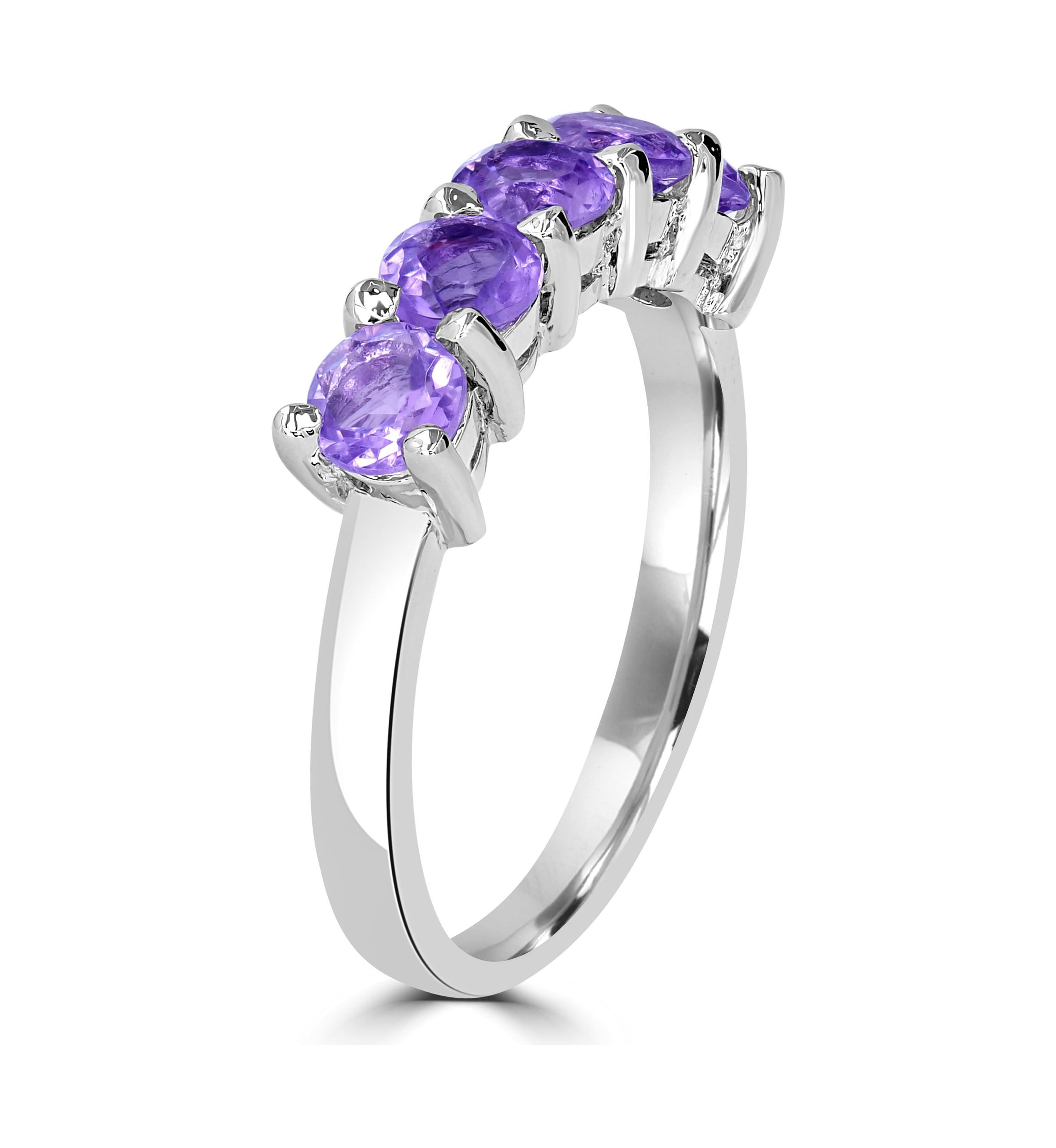 Sterling Silver 5 Round Cut Amethyst Band Ring