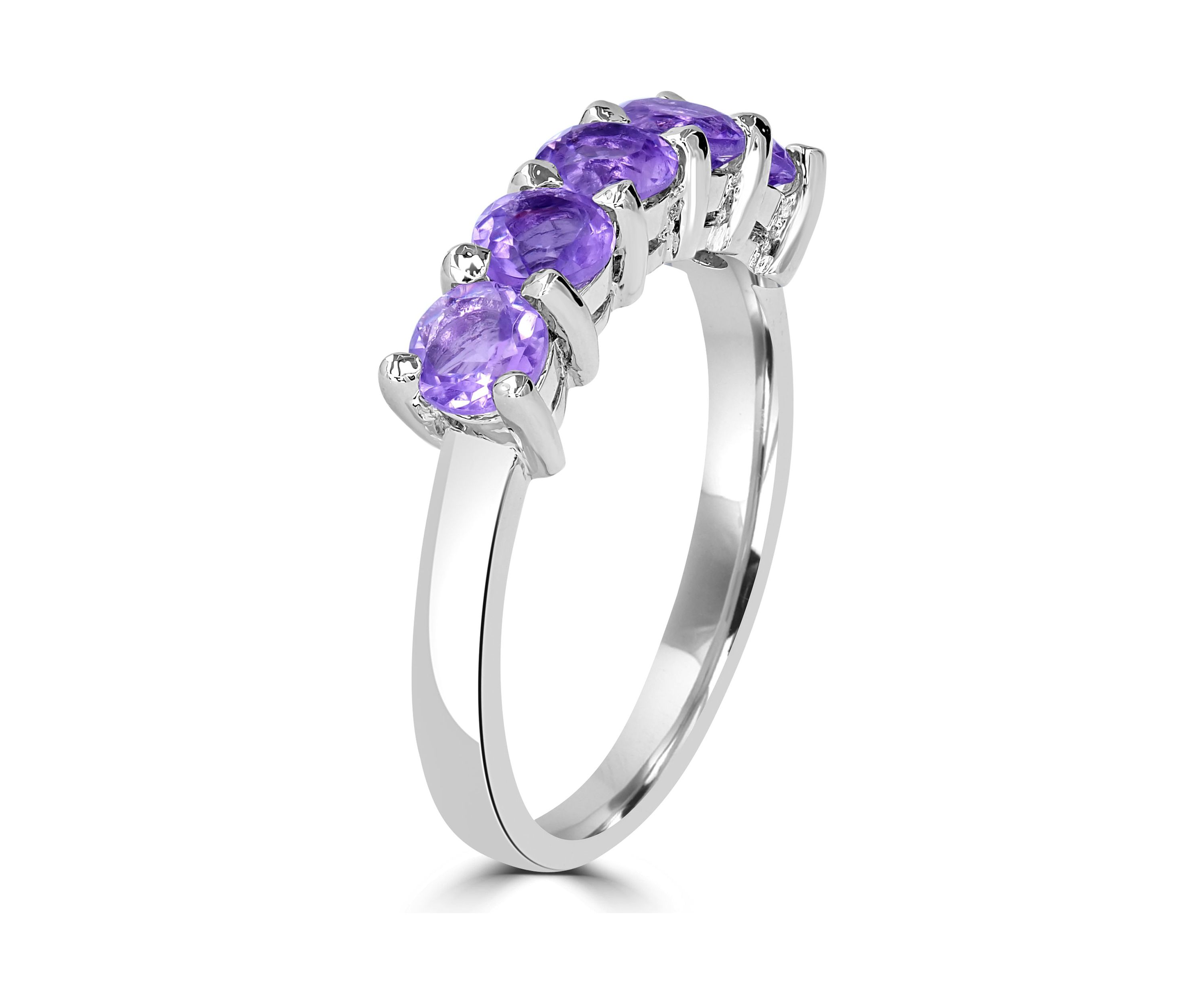 Sterling Silver 5 Round Cut Amethyst Band Ring