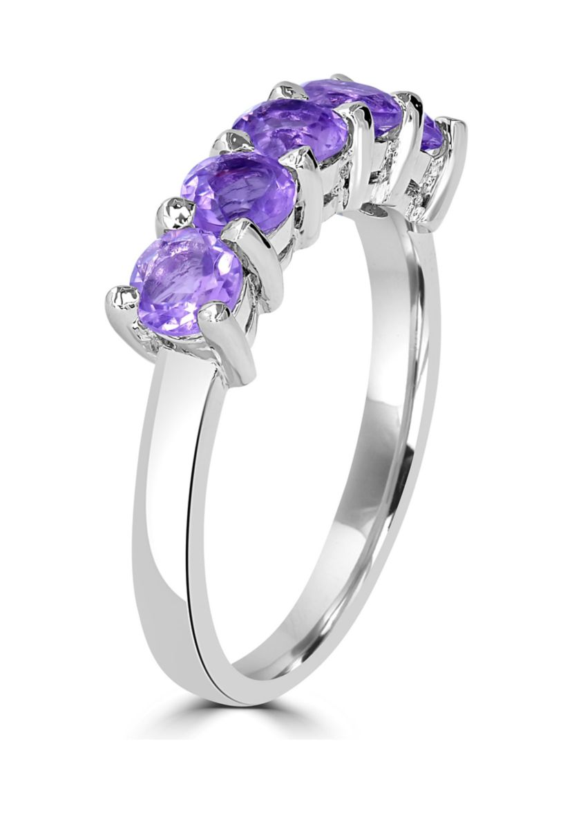 Sterling Silver 5 Round Cut Amethyst Band Ring