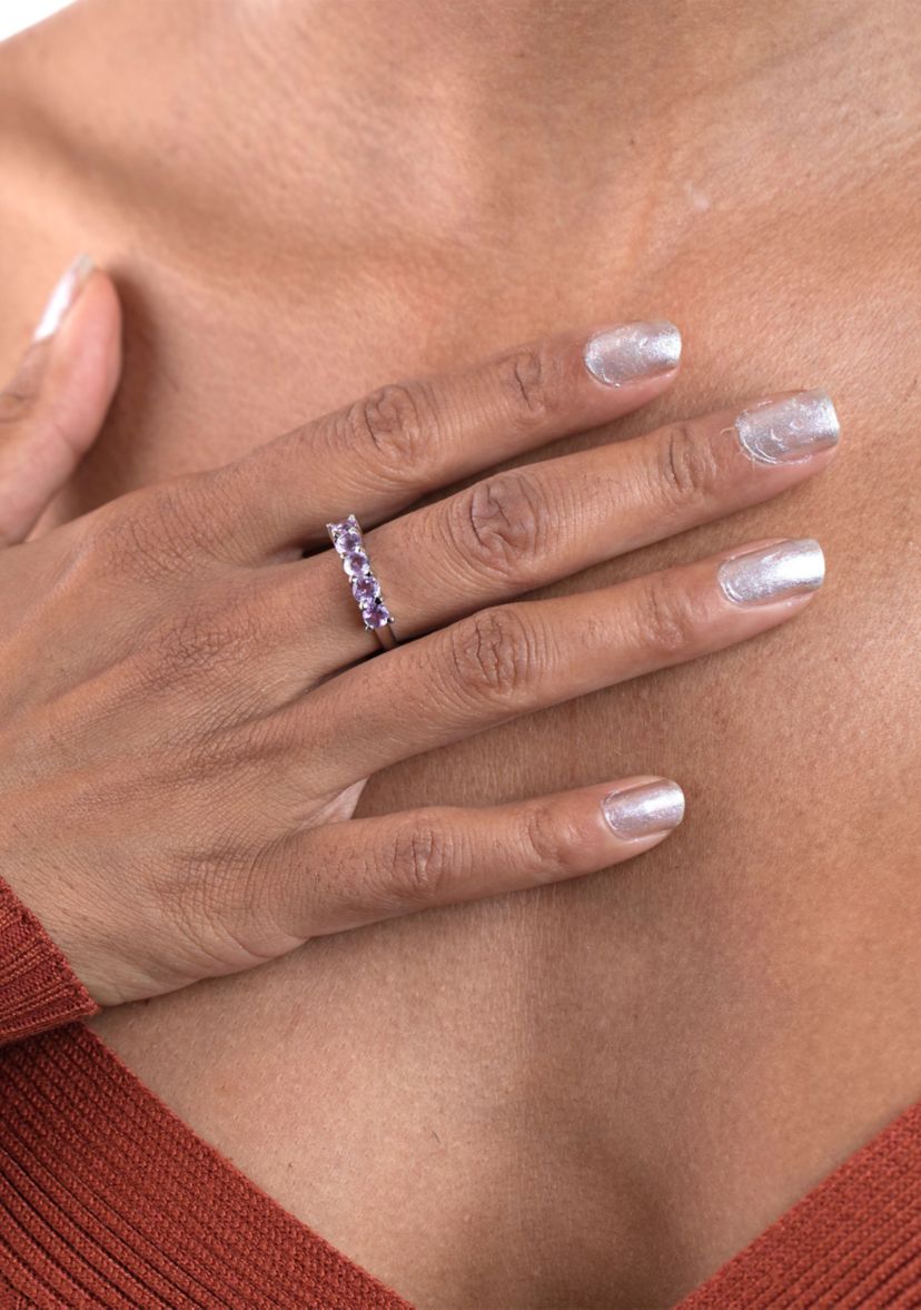 Sterling Silver 5 Round Cut Amethyst Band Ring