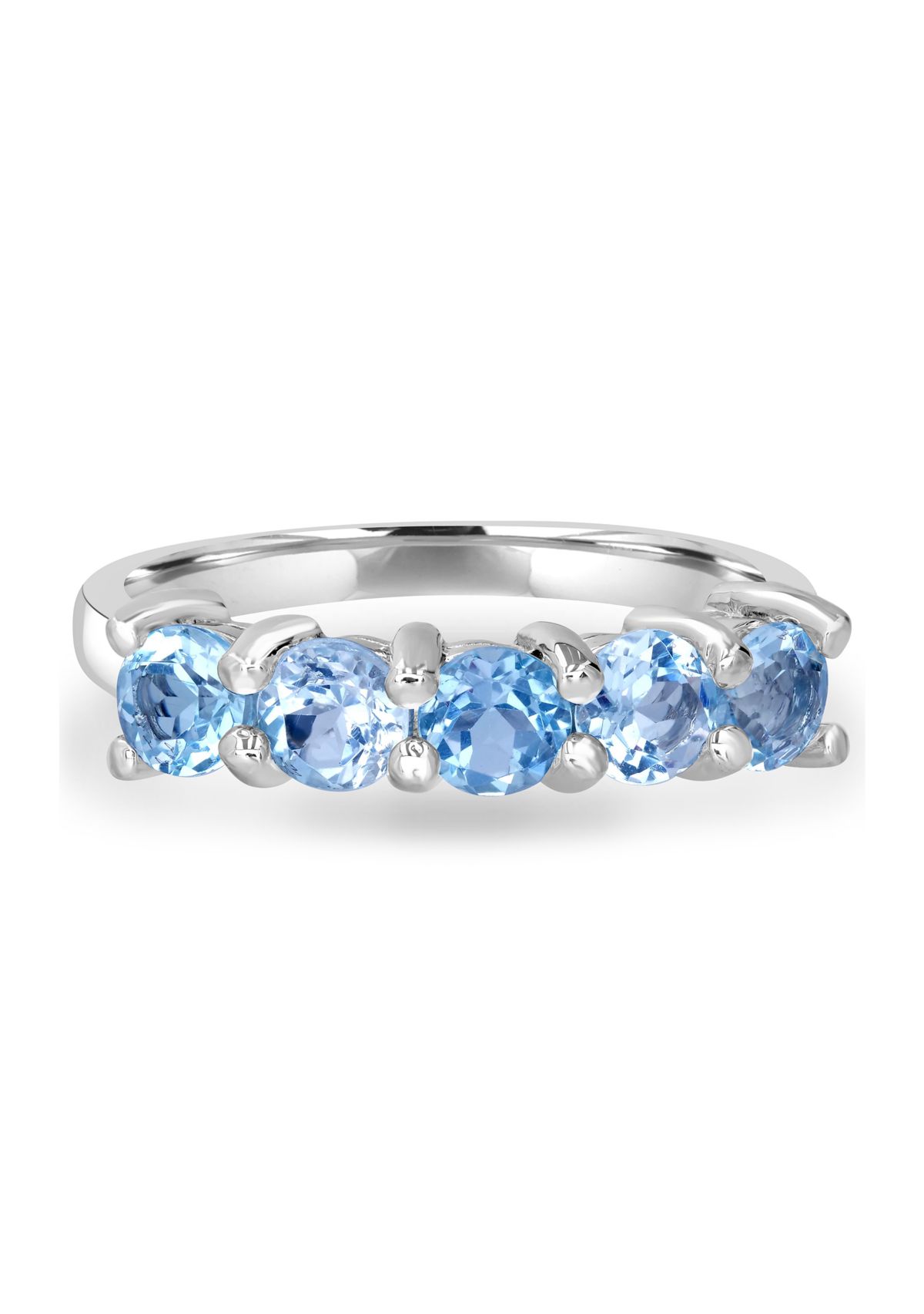 Sterling Silver 5 Round Cut Blue Topaz Band Ring