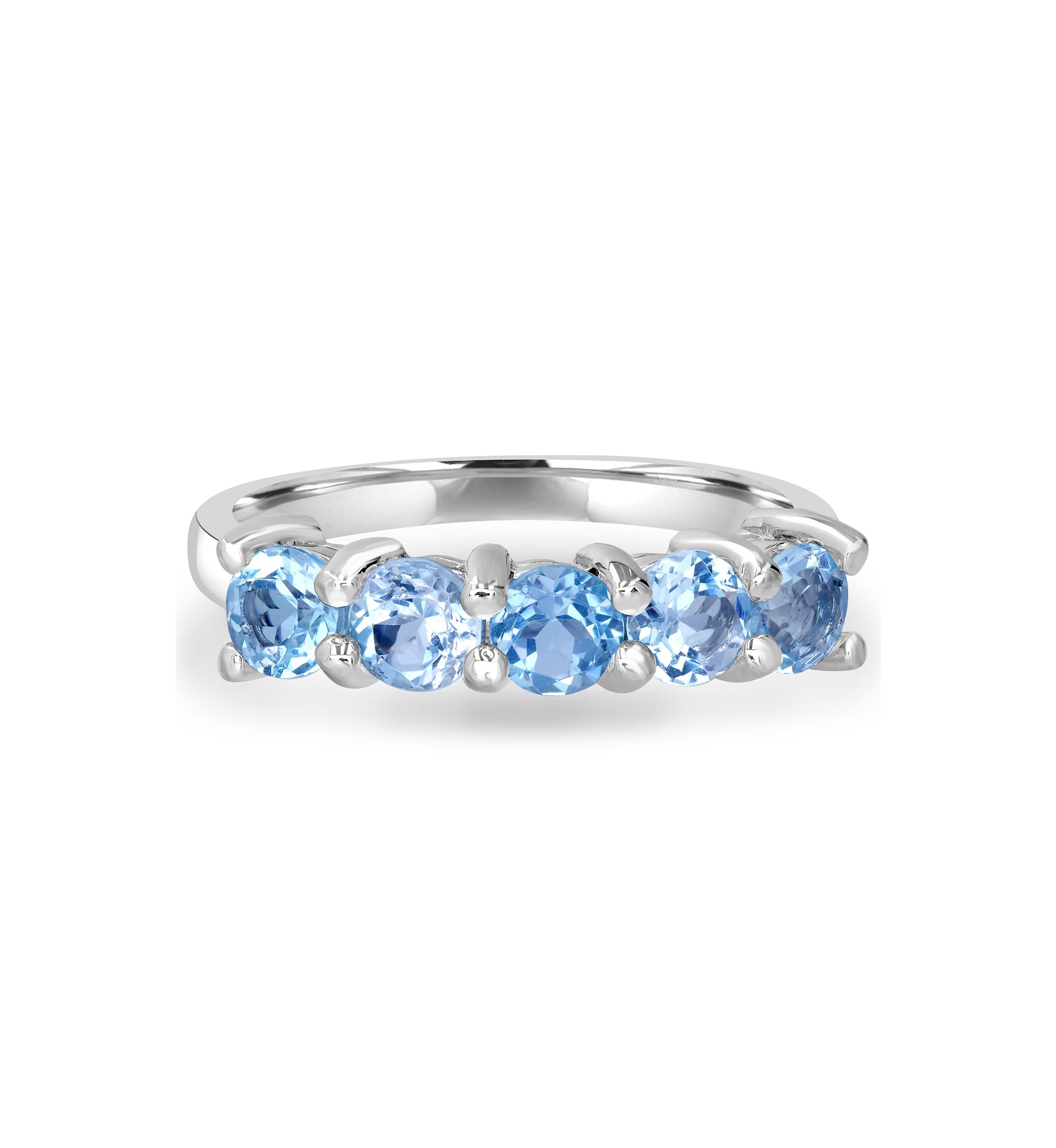 Sterling Silver 5 Round Cut Blue Topaz Band Ring