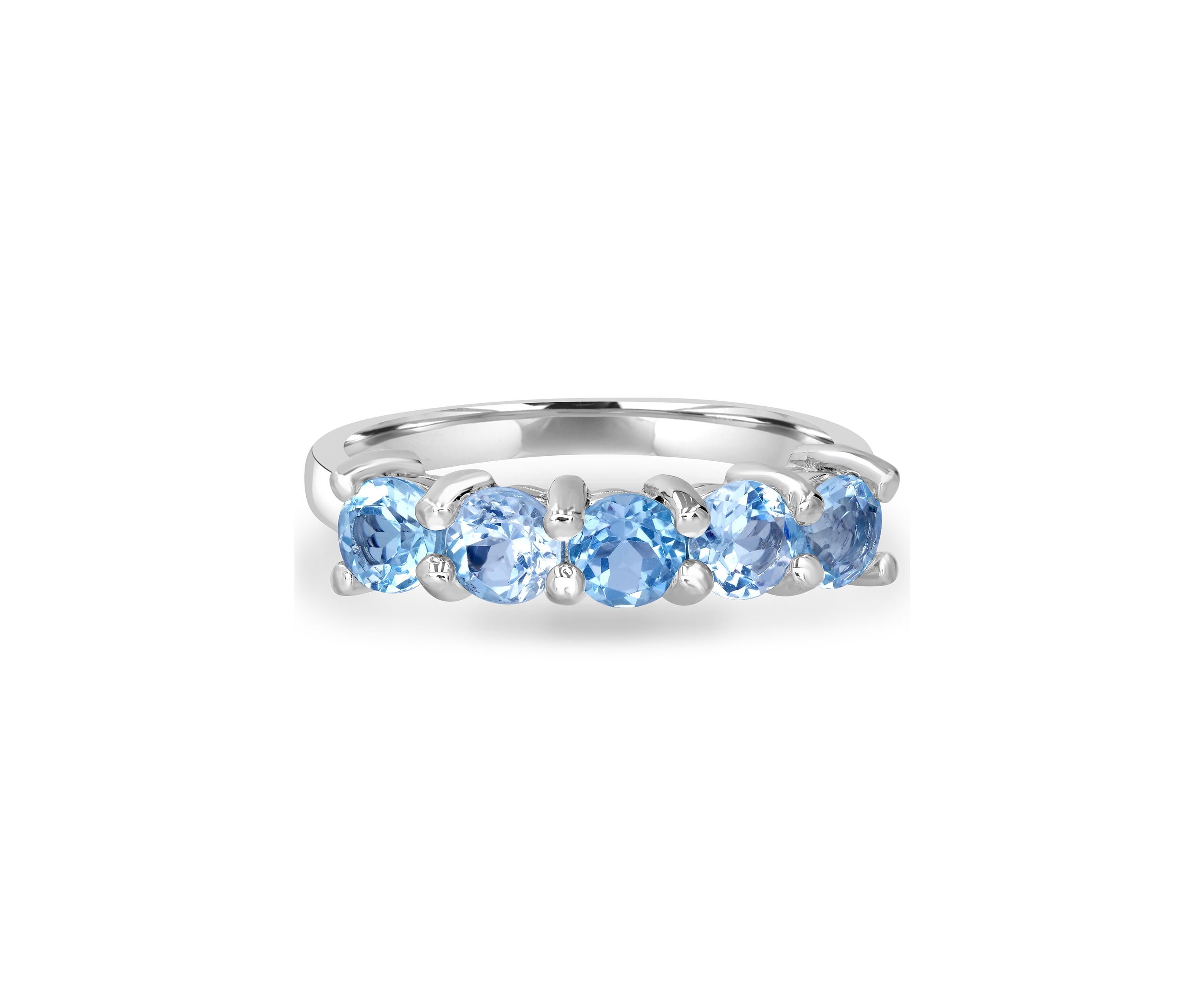 Sterling Silver 5 Round Cut Blue Topaz Band Ring