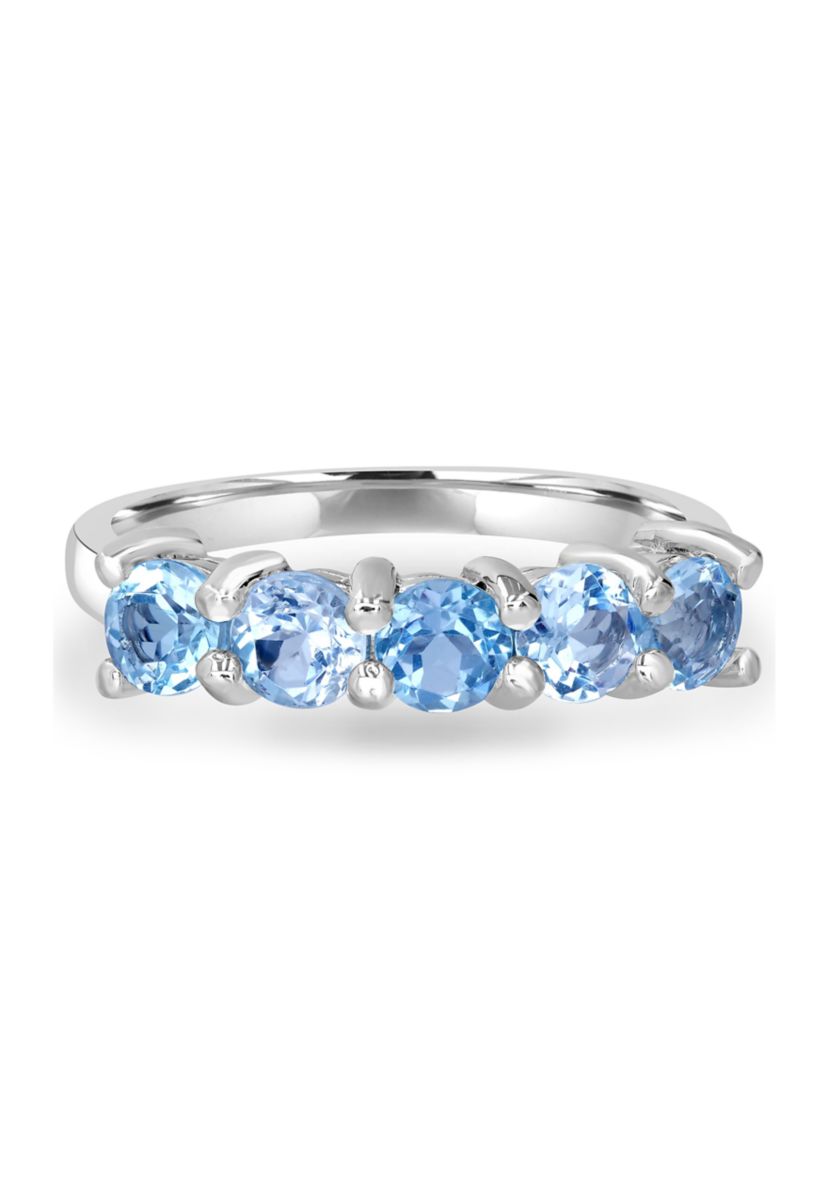 Sterling Silver 5 Round Cut Blue Topaz Band Ring