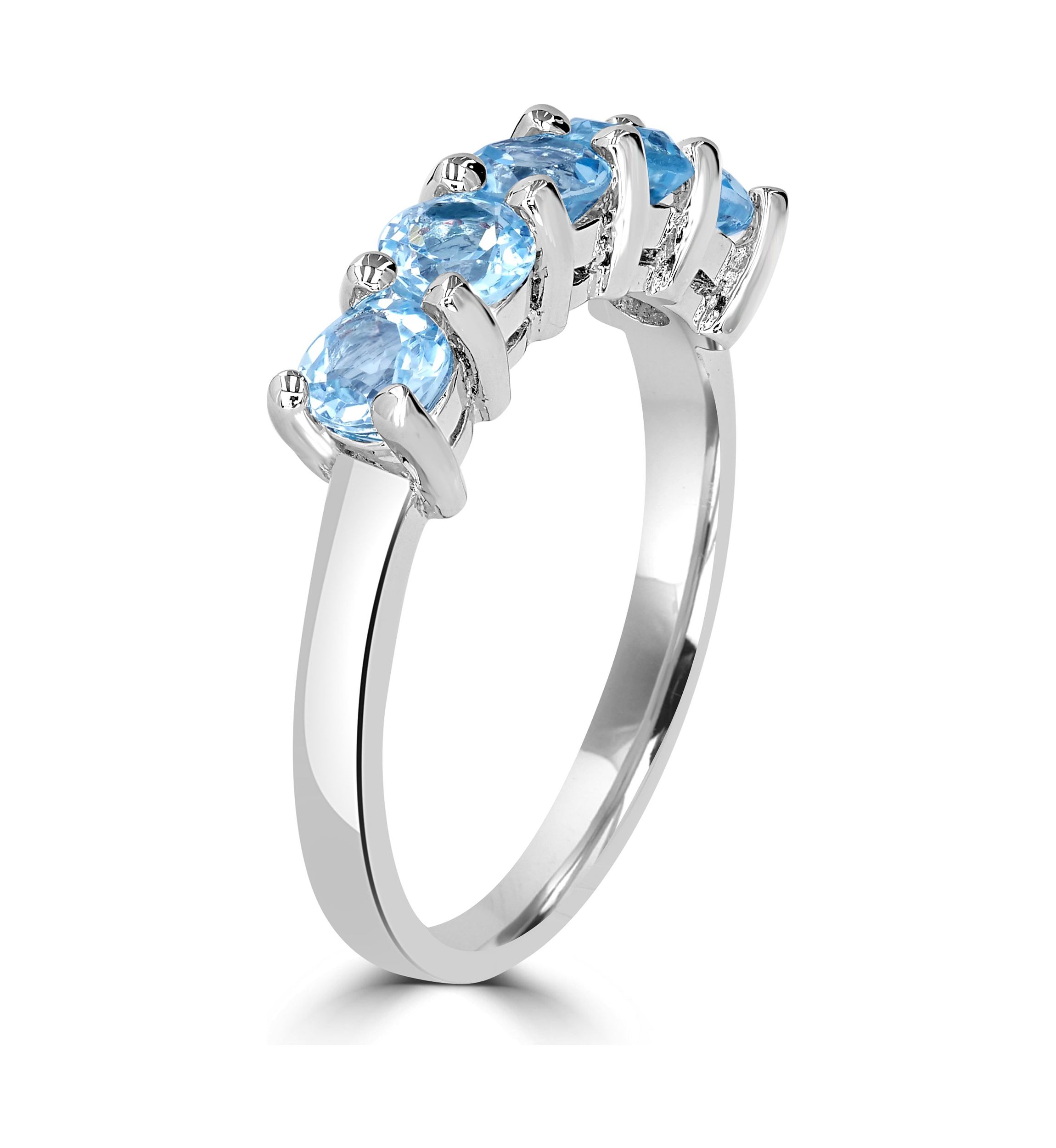 Sterling Silver 5 Round Cut Blue Topaz Band Ring