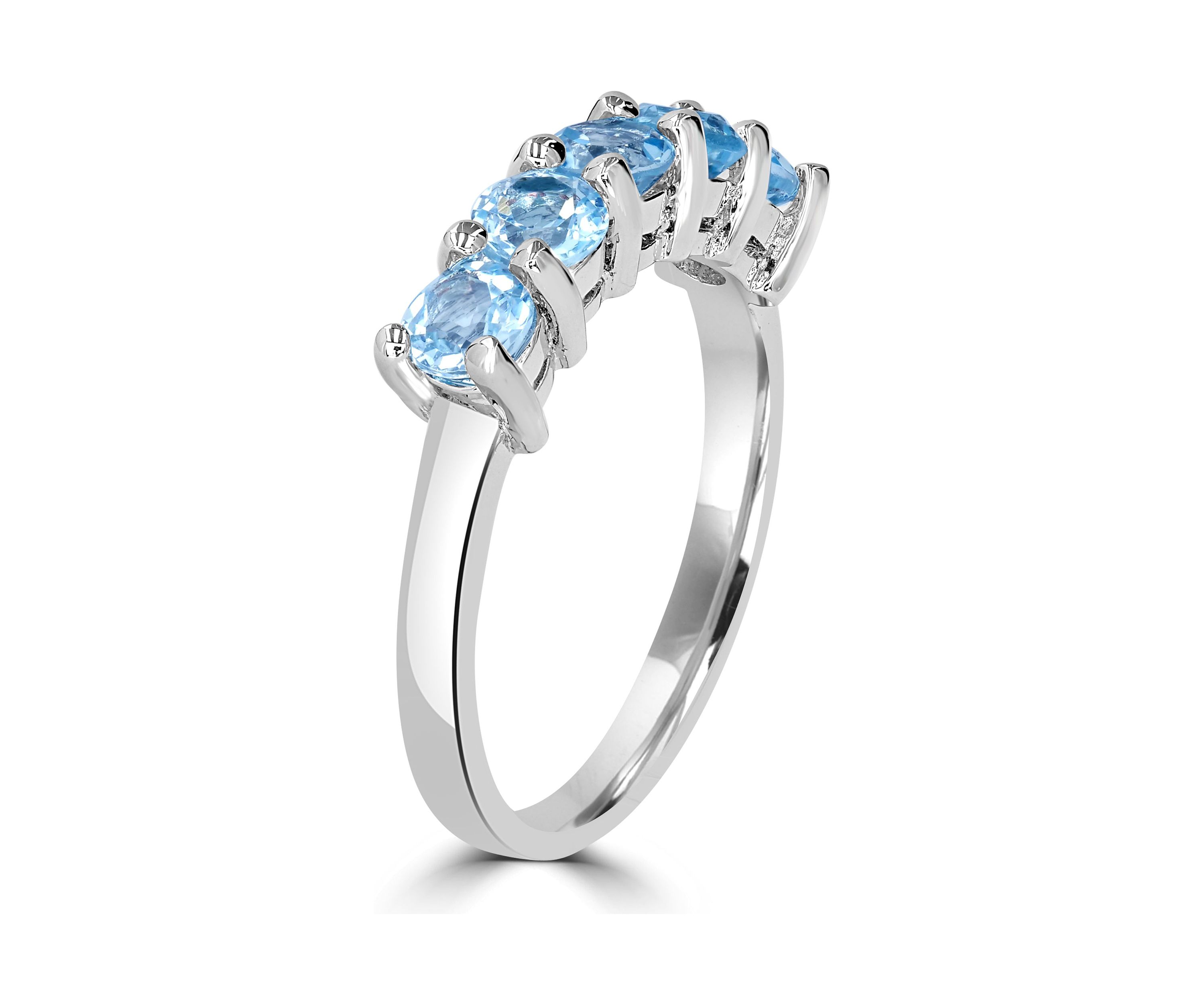 Sterling Silver 5 Round Cut Blue Topaz Band Ring