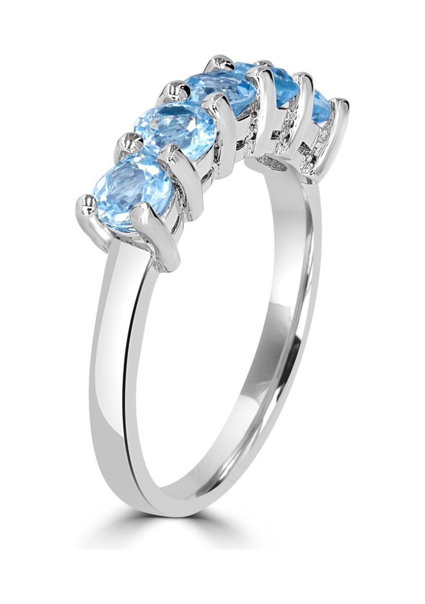 Sterling Silver 5 Round Cut Blue Topaz Band Ring
