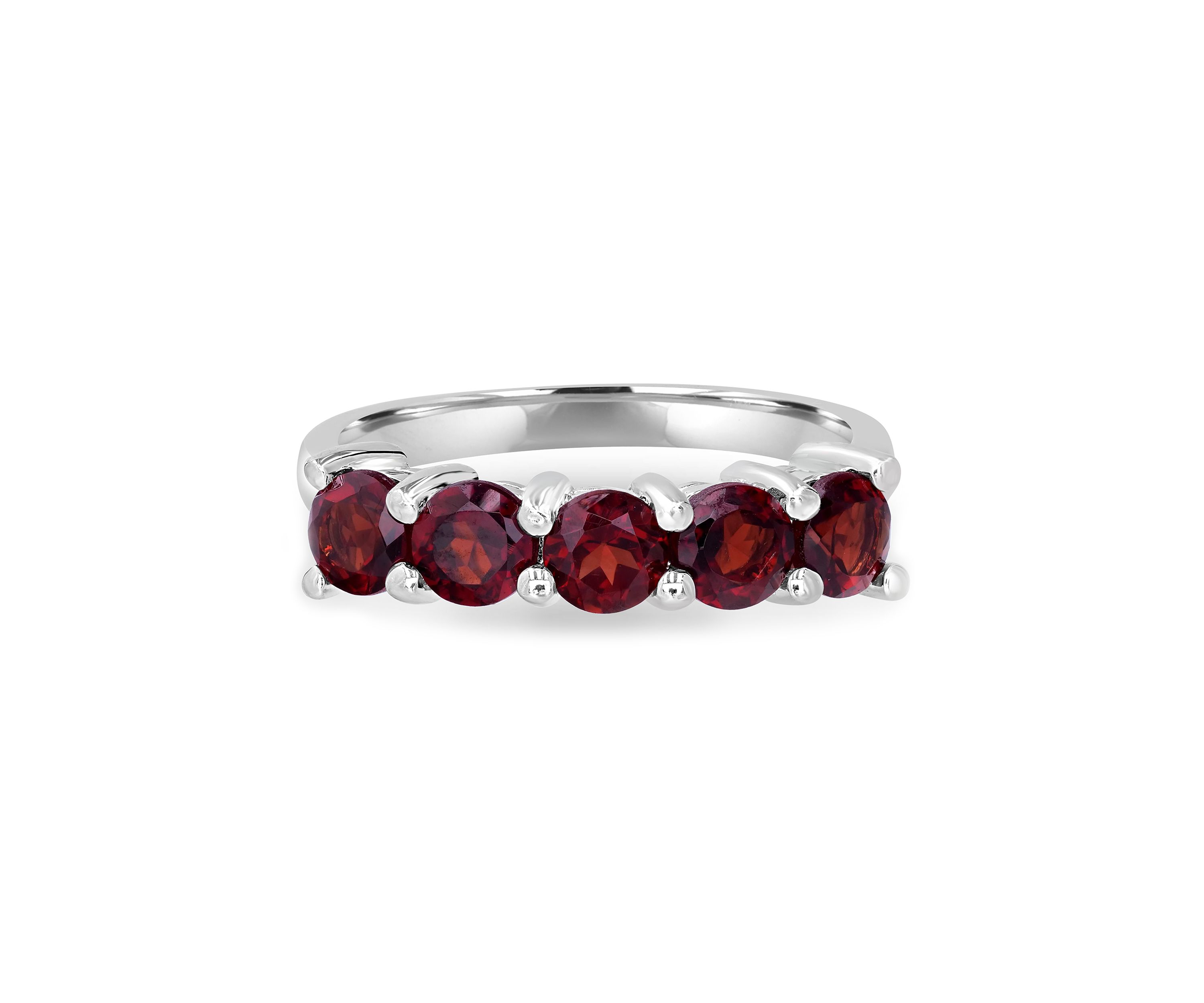 Sterling Silver 5 Round Cut Garnet Band Ring