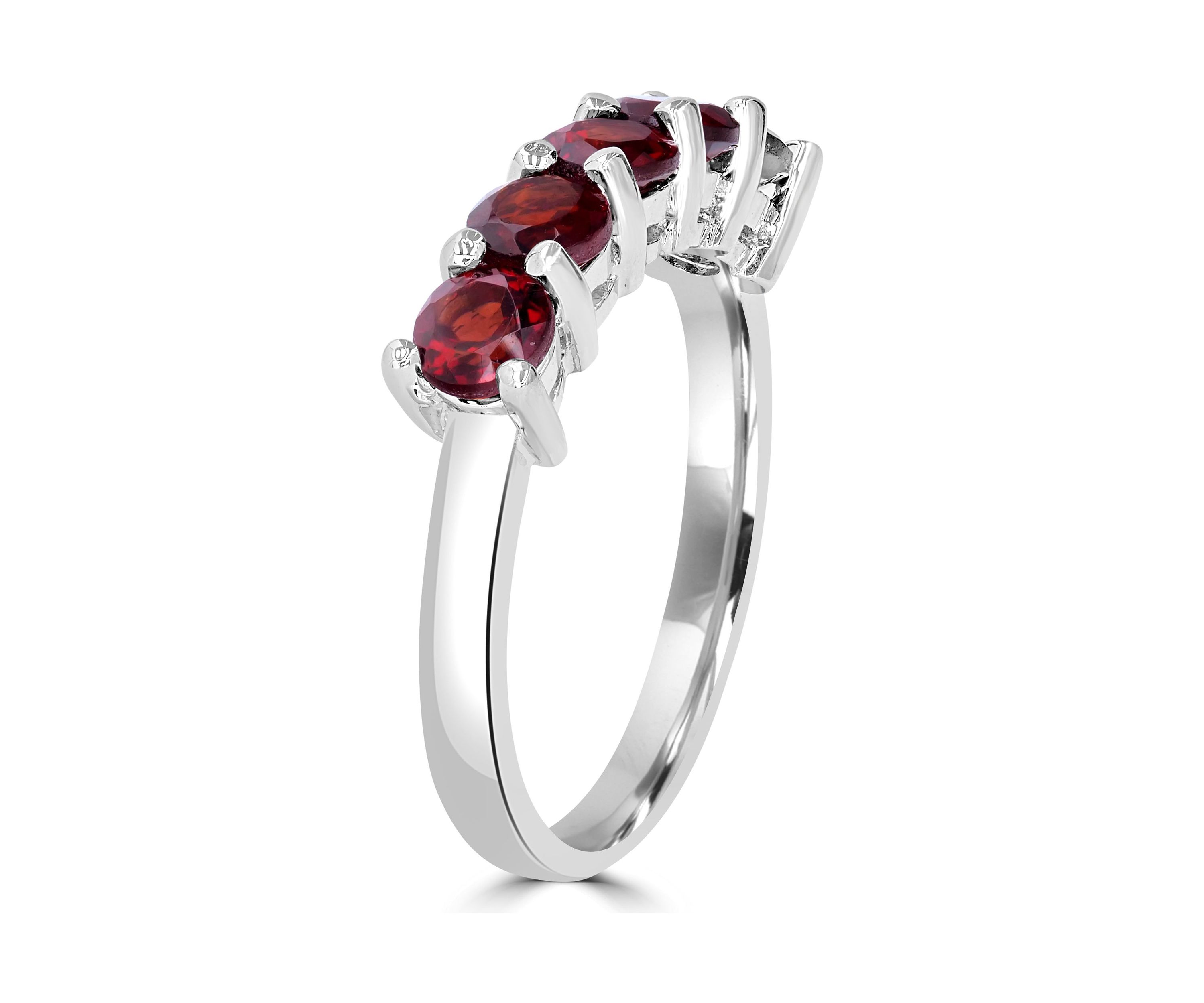 Sterling Silver 5 Round Cut Garnet Band Ring