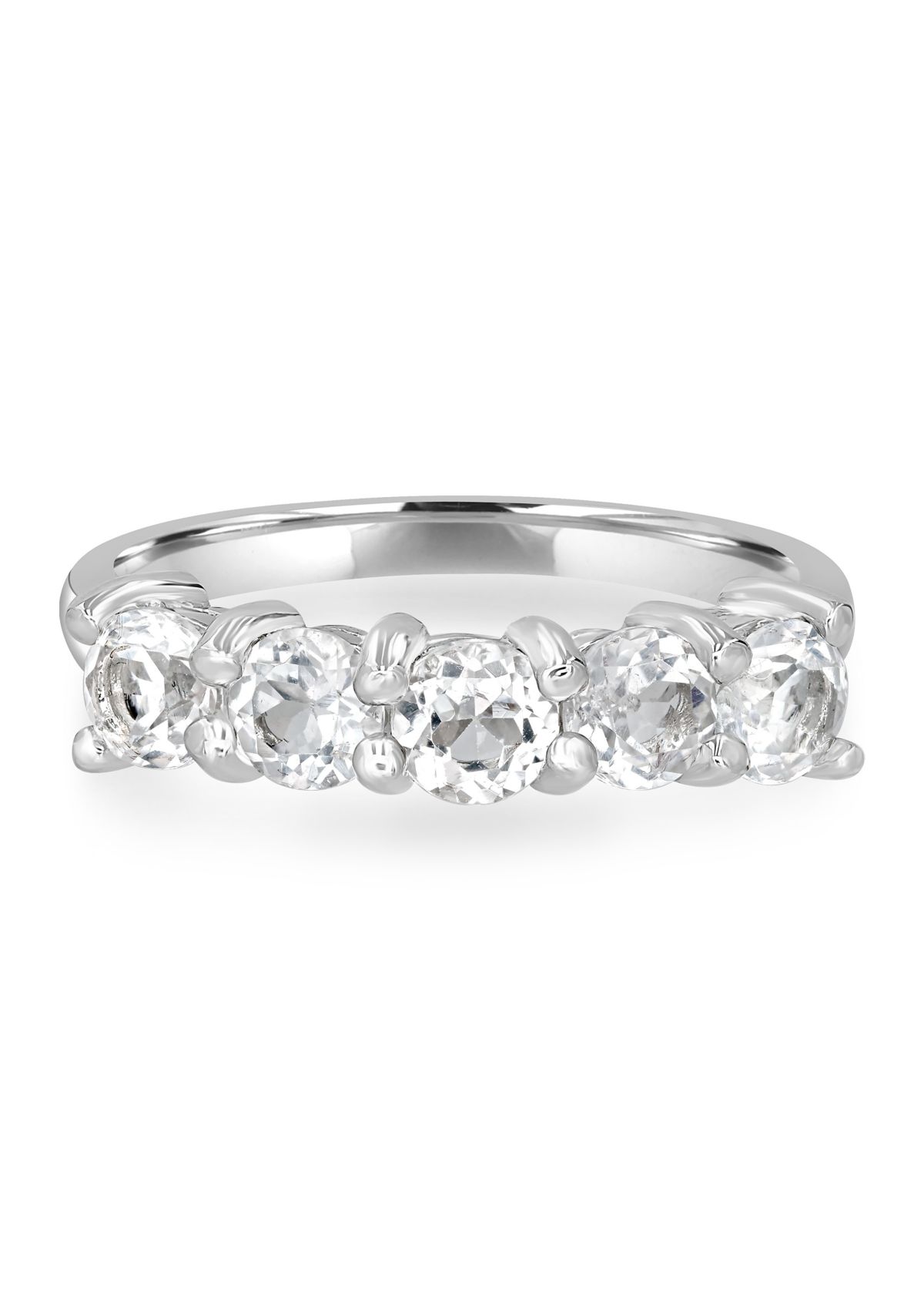 Sterling Silver 5 Round Cut White Topaz Band Ring