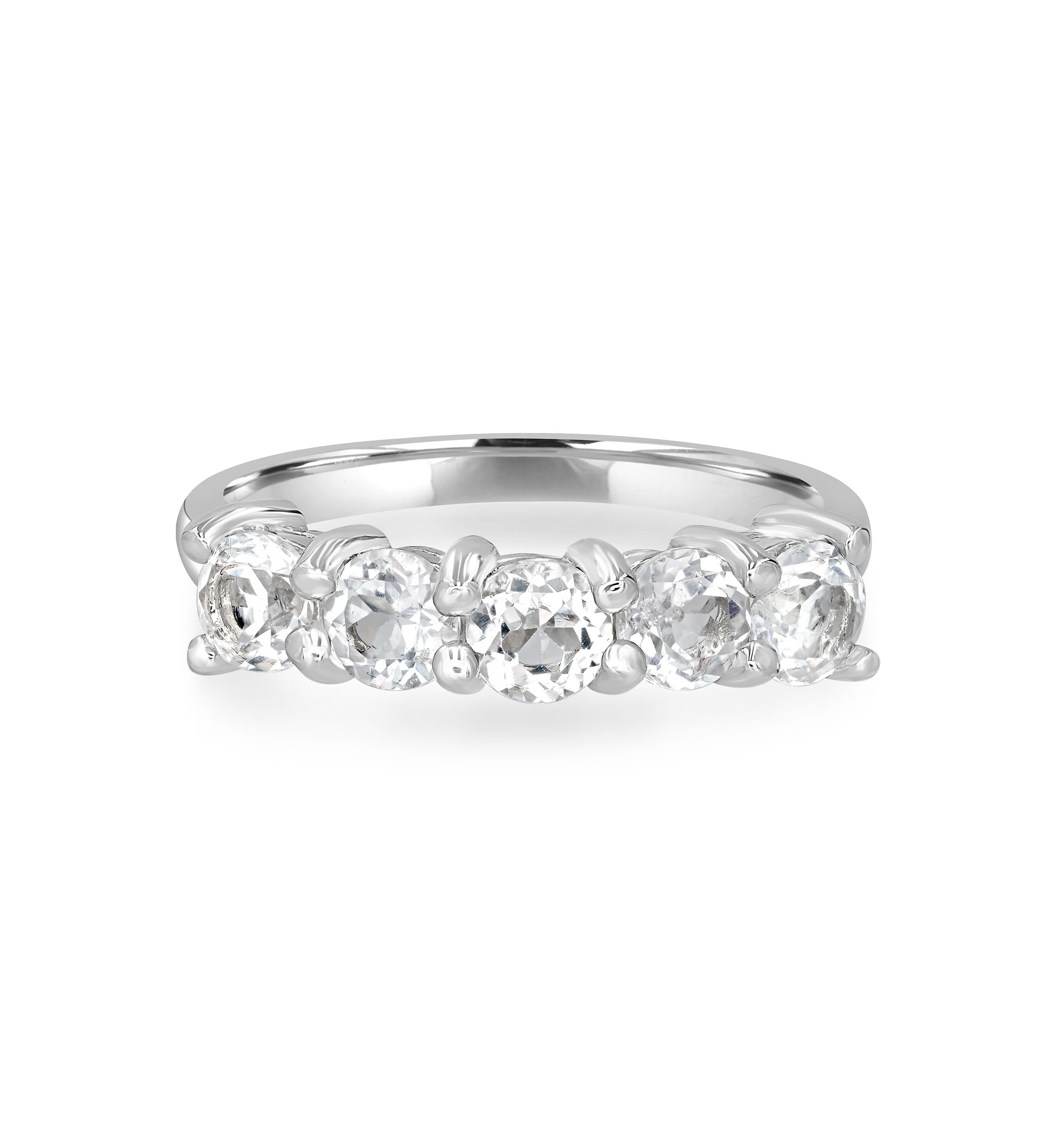 Sterling Silver 5 Round Cut White Topaz Band Ring