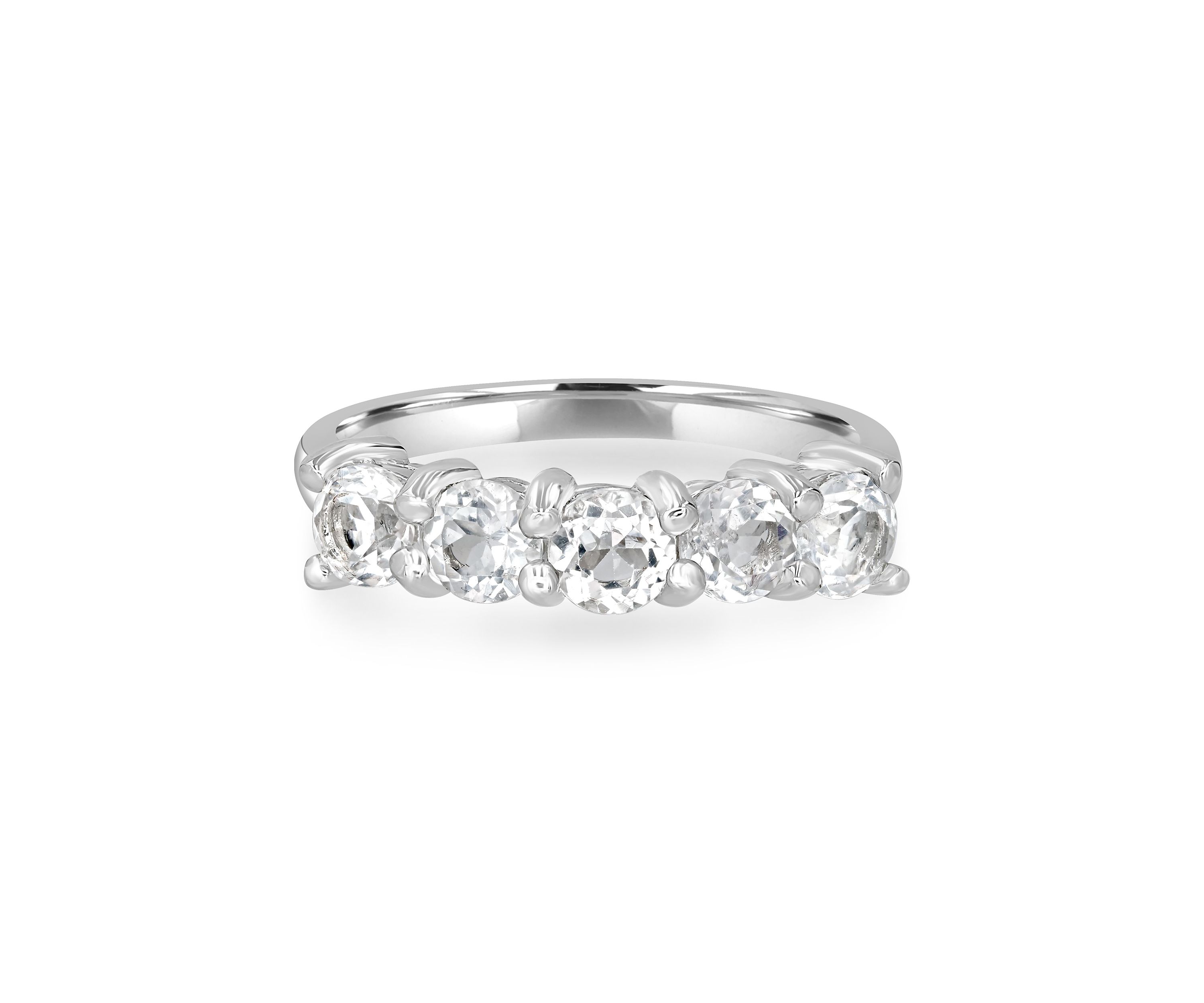 Sterling Silver 5 Round Cut White Topaz Band Ring