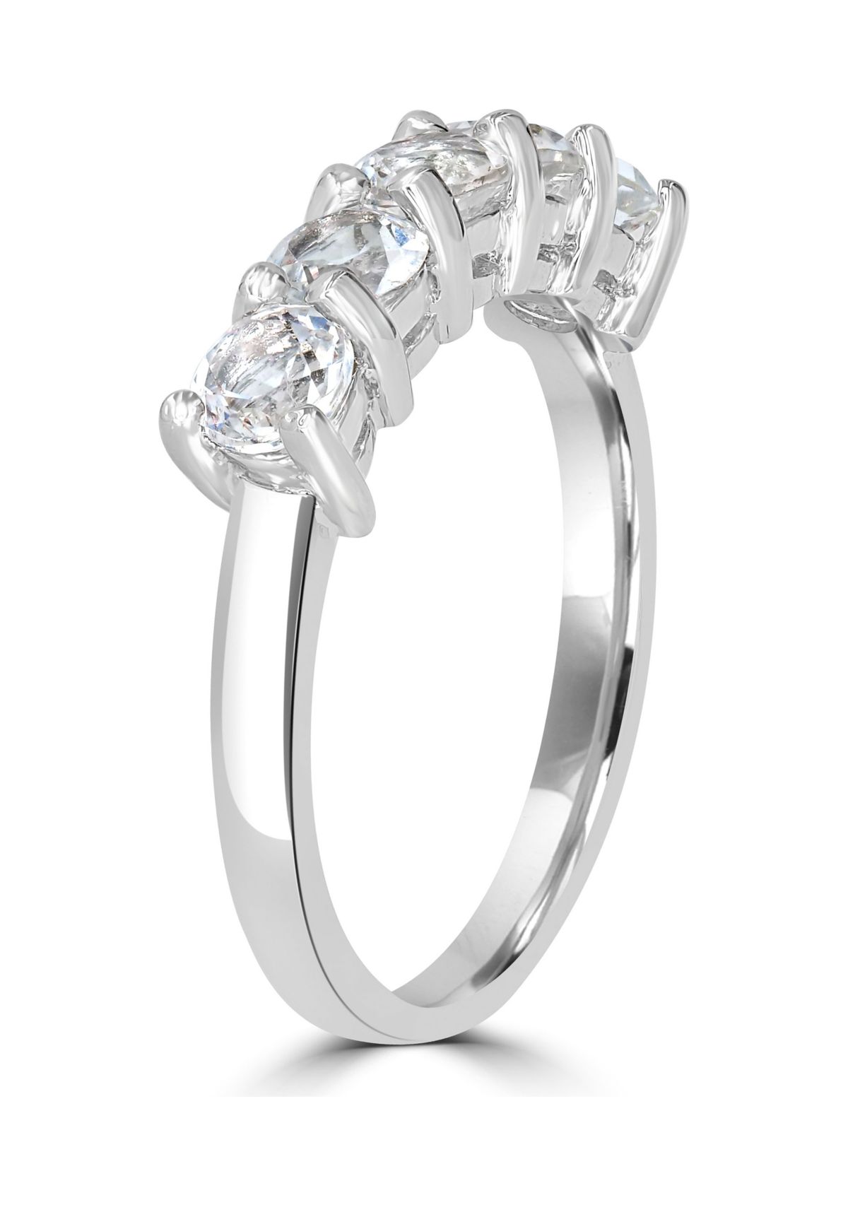 Sterling Silver 5 Round Cut White Topaz Band Ring