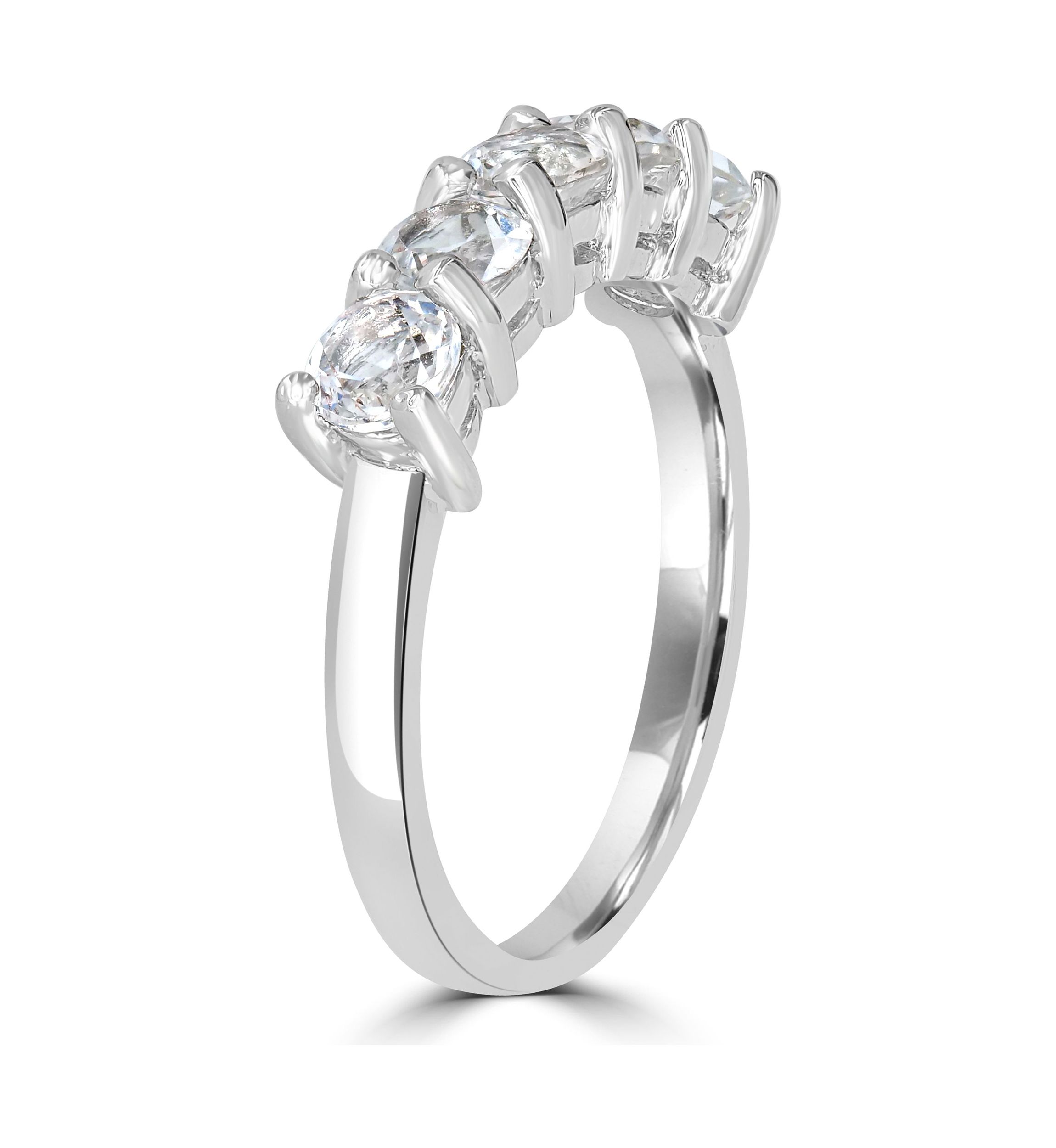 Sterling Silver 5 Round Cut White Topaz Band Ring