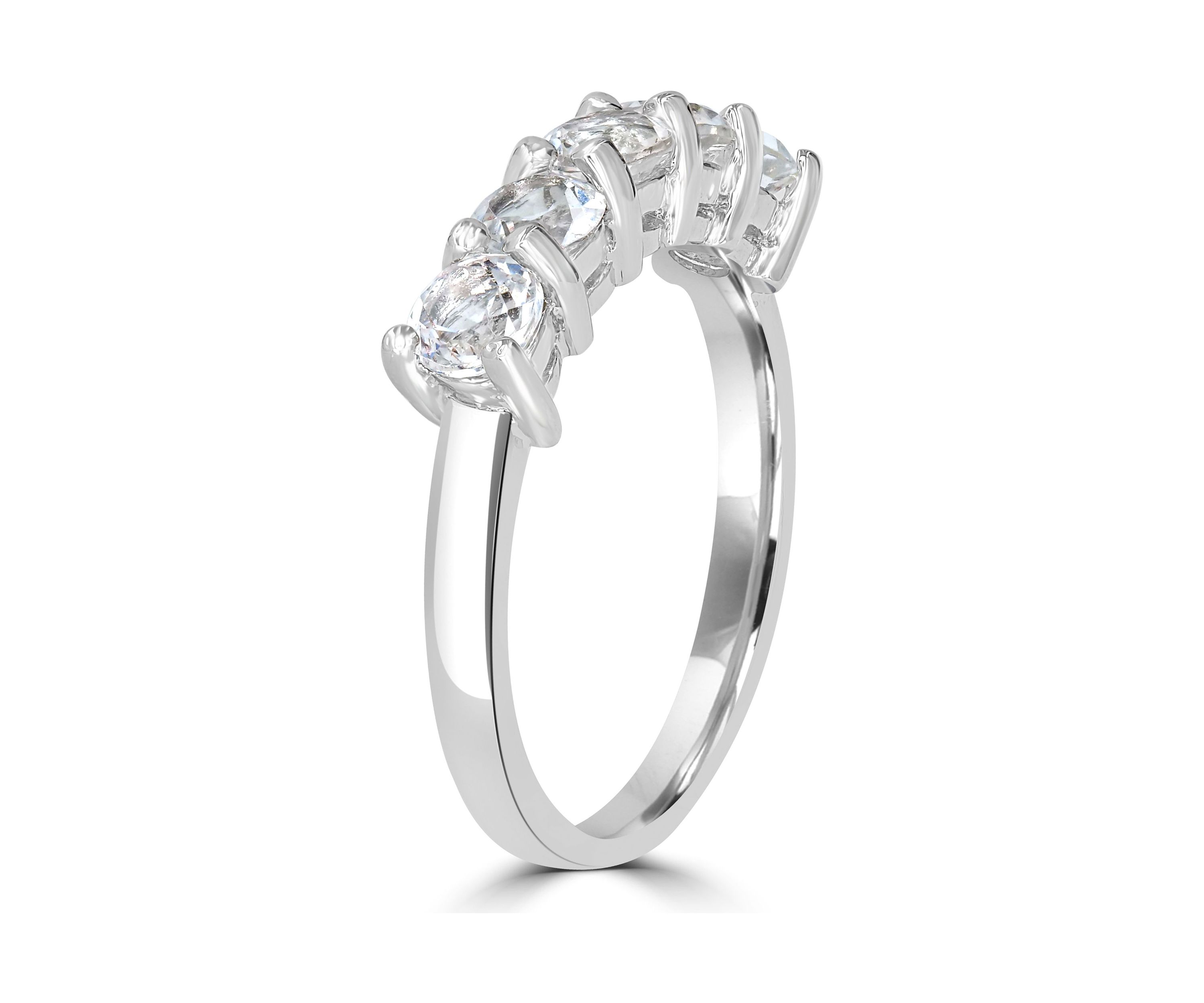 Sterling Silver 5 Round Cut White Topaz Band Ring